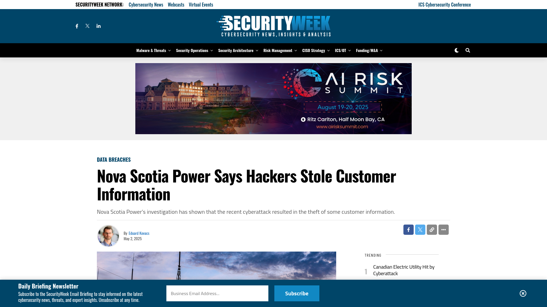 Nova Scotia Power Says Hackers Stole Customer Information - SecurityWeek