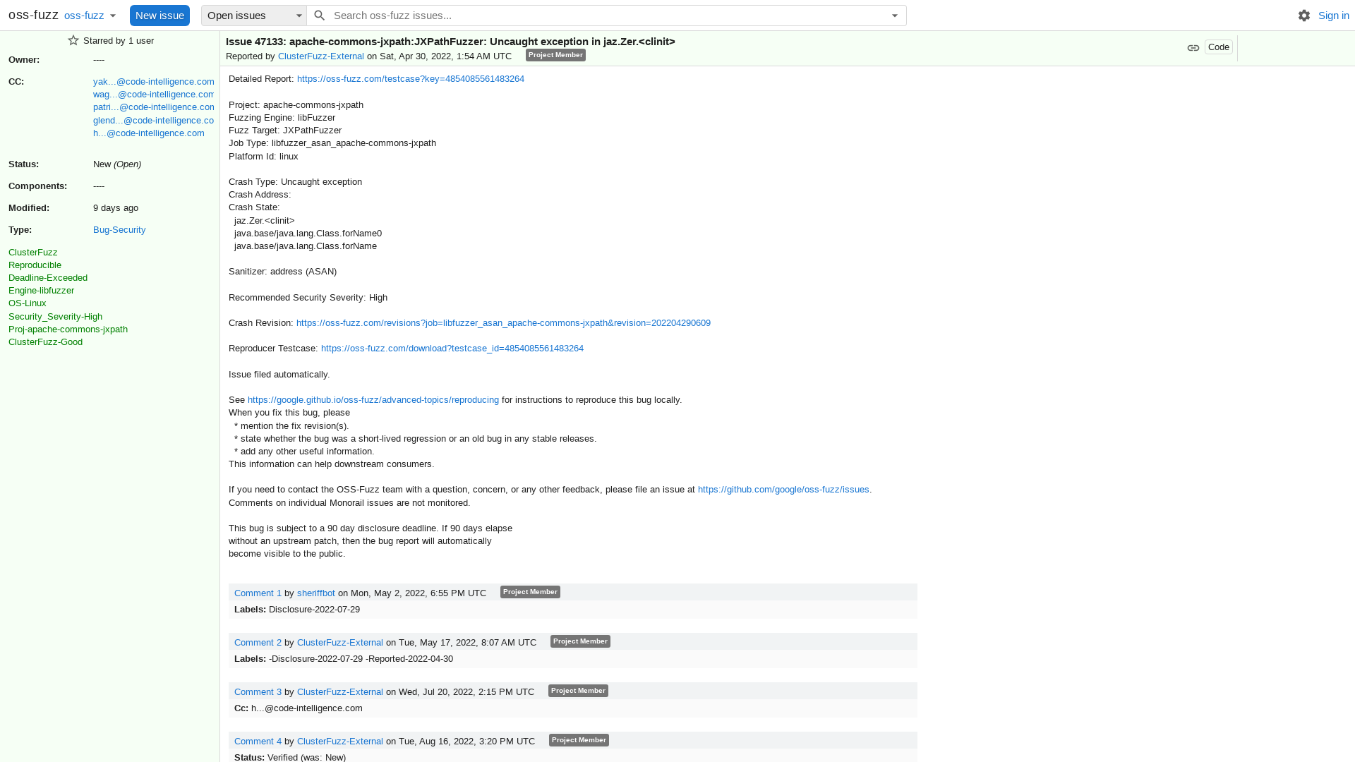 47133 - apache-commons-jxpath:JXPathFuzzer: Uncaught exception in jaz.Zer.<clinit> - oss-fuzz