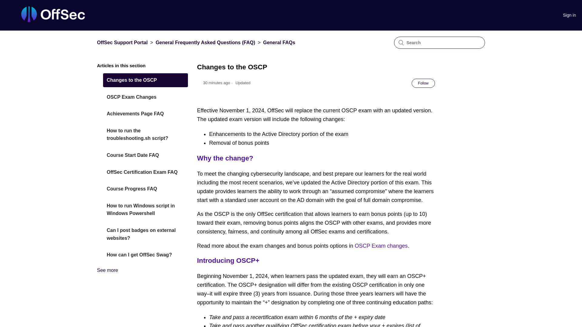 Changes to the OSCP – OffSec Support Portal