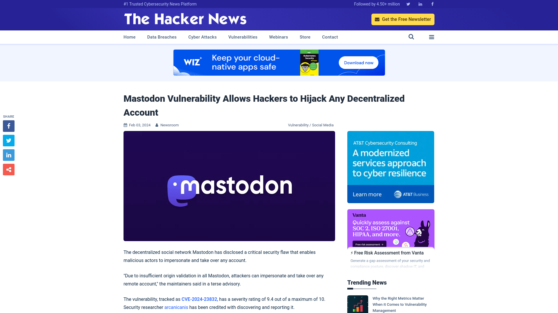 Mastodon Vulnerability Allows Hackers to Hijack Any Decentralized Account