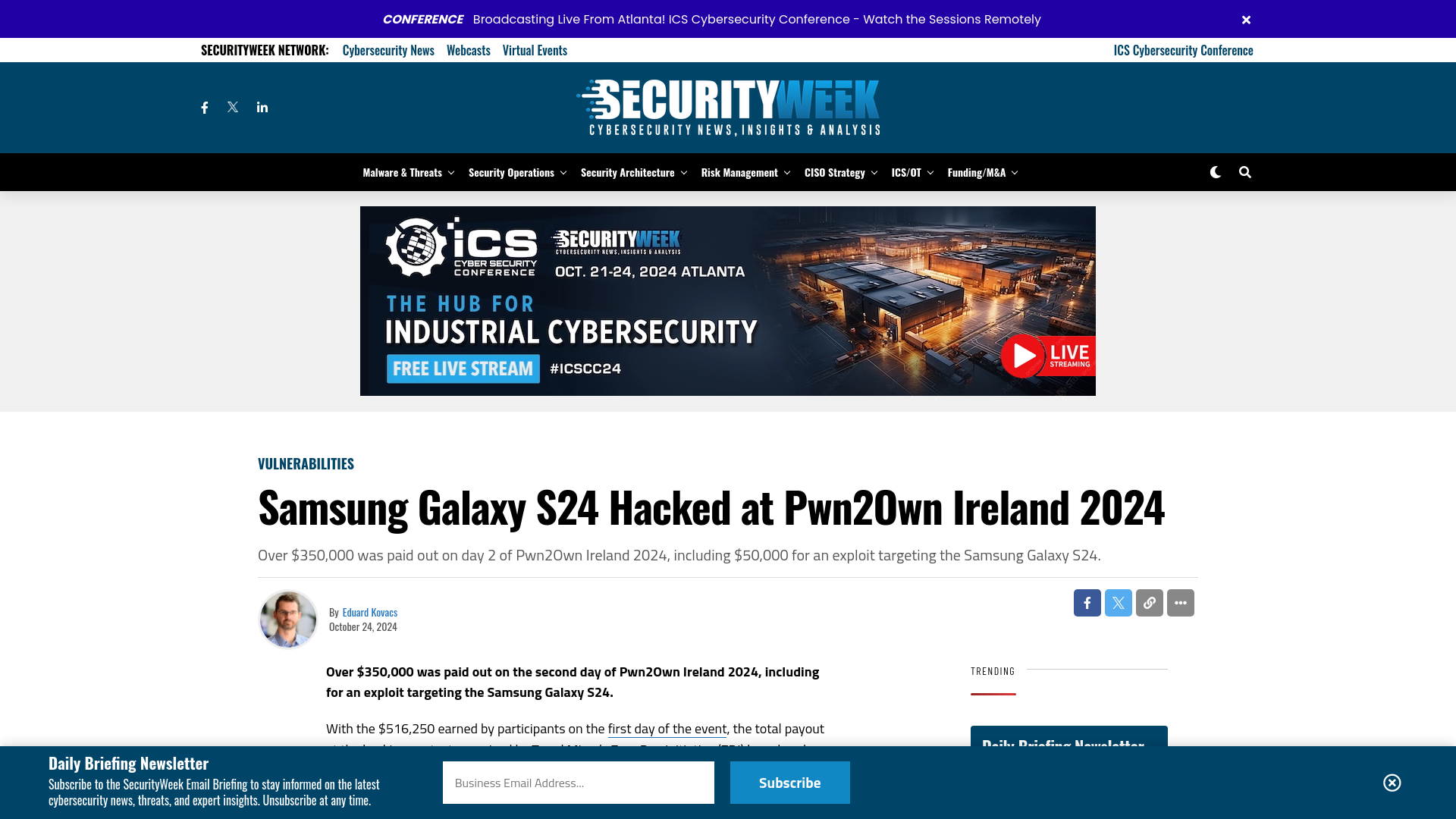 Samsung Galaxy S24 Hacked at Pwn2Own Ireland 2024  - SecurityWeek