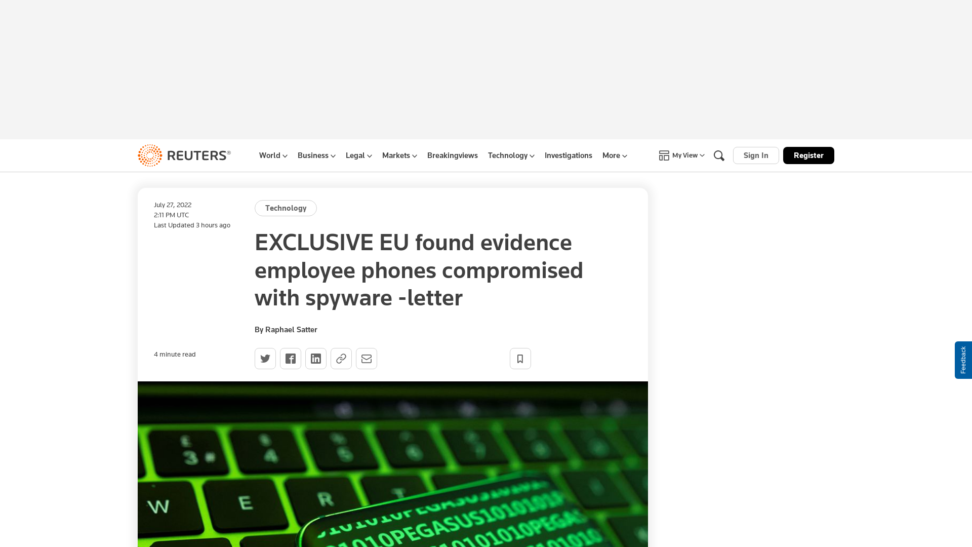 EXCLUSIVE EU found evidence employee phones compromised with spyware -letter | Reuters