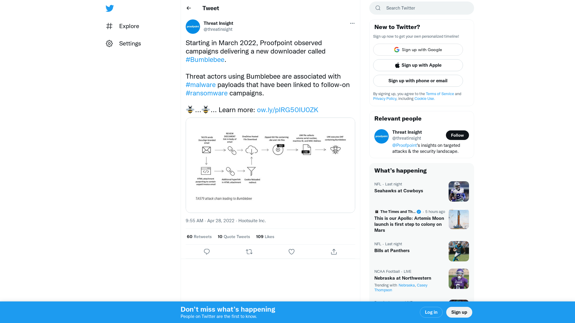 Threat Insight on Twitter: "Starting in March 2022, Proofpoint observed campaigns delivering a new downloader called #Bumblebee. Threat actors using Bumblebee are associated with #malware payloads that have been linked to follow-on #ransomware campaigns. 🐝...🐝... Learn more: https://t.co/Q4XpNwb8tB https://t.co/jxLRucgVAb" / Twitter