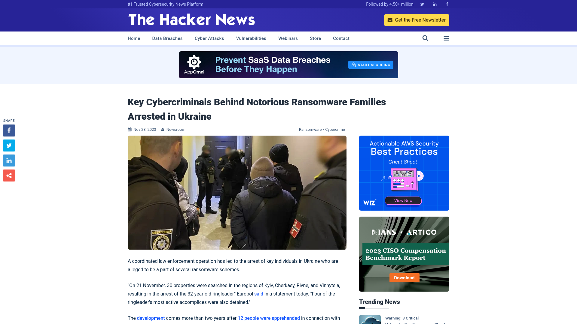 Key Cybercriminals Behind Notorious Ransomware Families Arrested in Ukraine