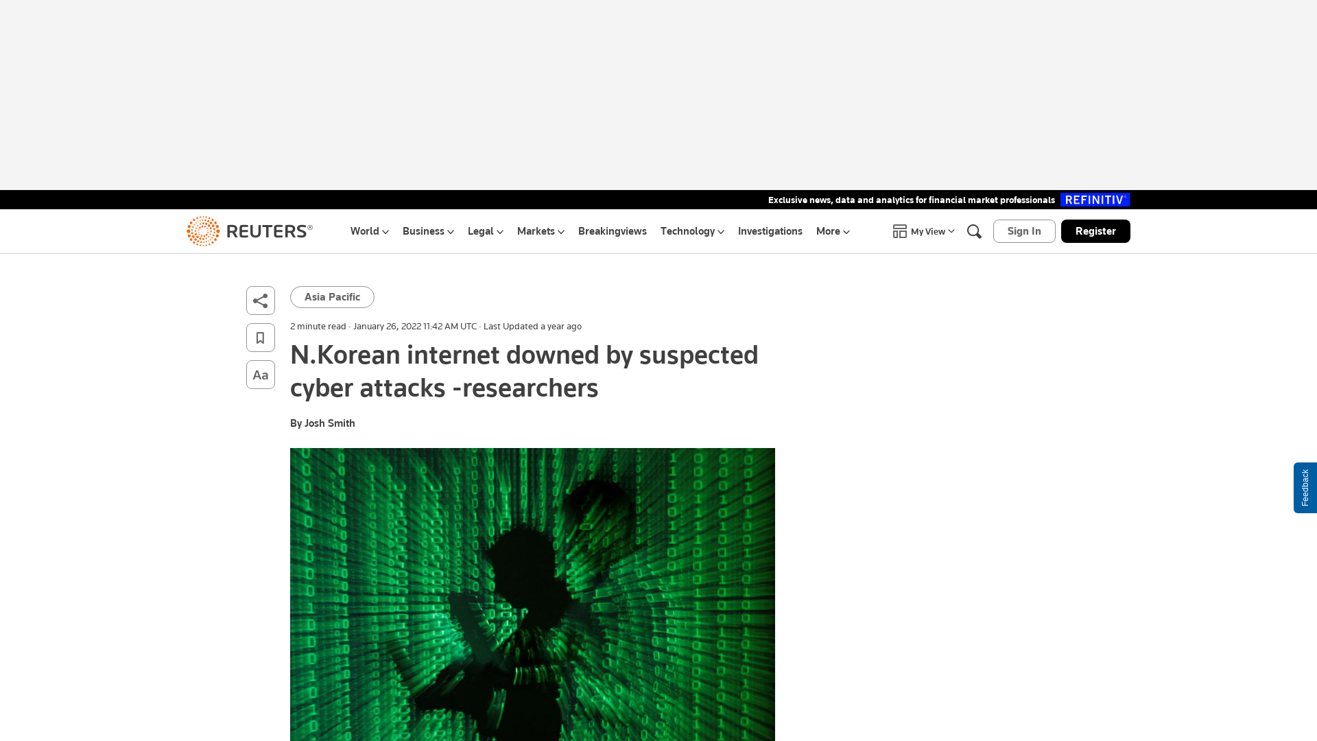 N.Korean internet downed by suspected cyber attacks -researchers | Reuters