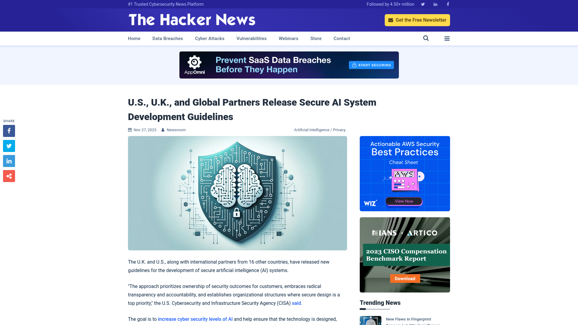 U.S., U.K., and Global Partners Release Secure AI System Development Guidelines