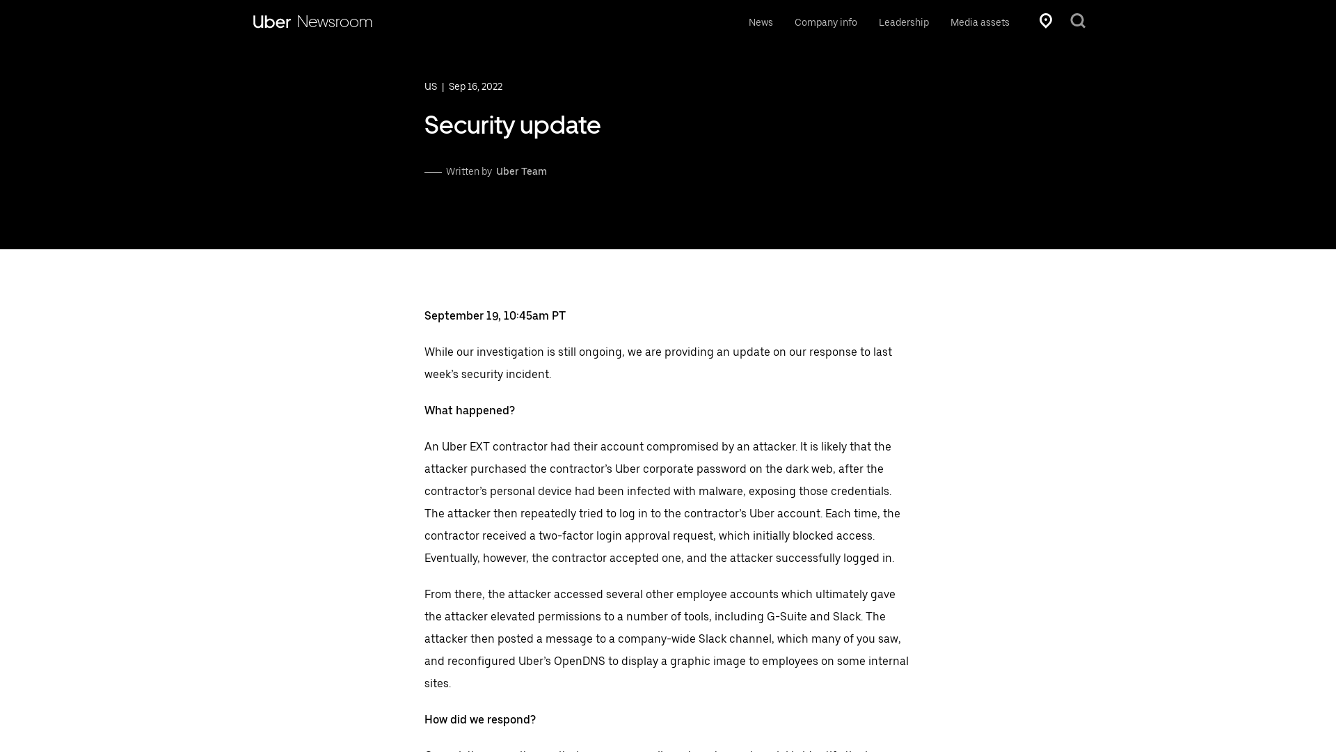 Security update | Uber Newsroom