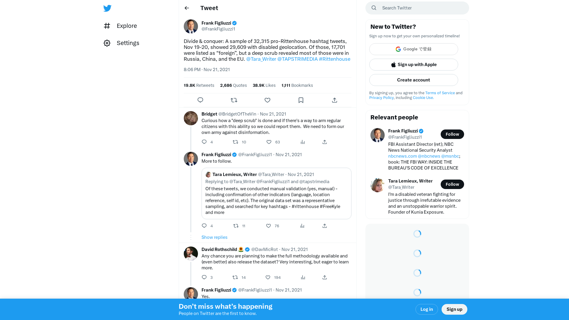 Frank Figliuzzi on Twitter: "Divide &amp; conquer: A sample of 32,315 pro-Rittenhouse hashtag tweets, Nov 19-20, showed 29,609 with disabled geolocation. Of those, 17,701 were listed as “foreign”, but a deep scrub revealed most of those were in Russia, China, and the EU. @Tara_Writer @TAPSTRIMEDIA #Rittenhouse" / Twitter