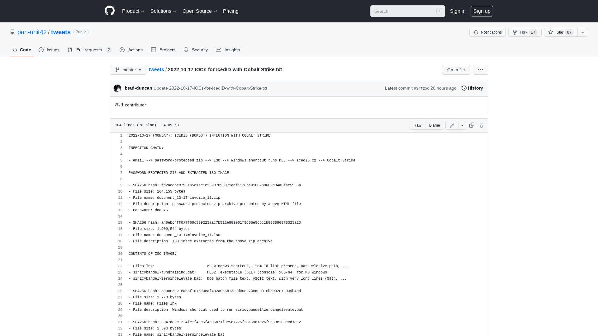 tweets/2022-10-17-IOCs-for-IcedID-with-Cobalt-Strike.txt at master · pan-unit42/tweets · GitHub