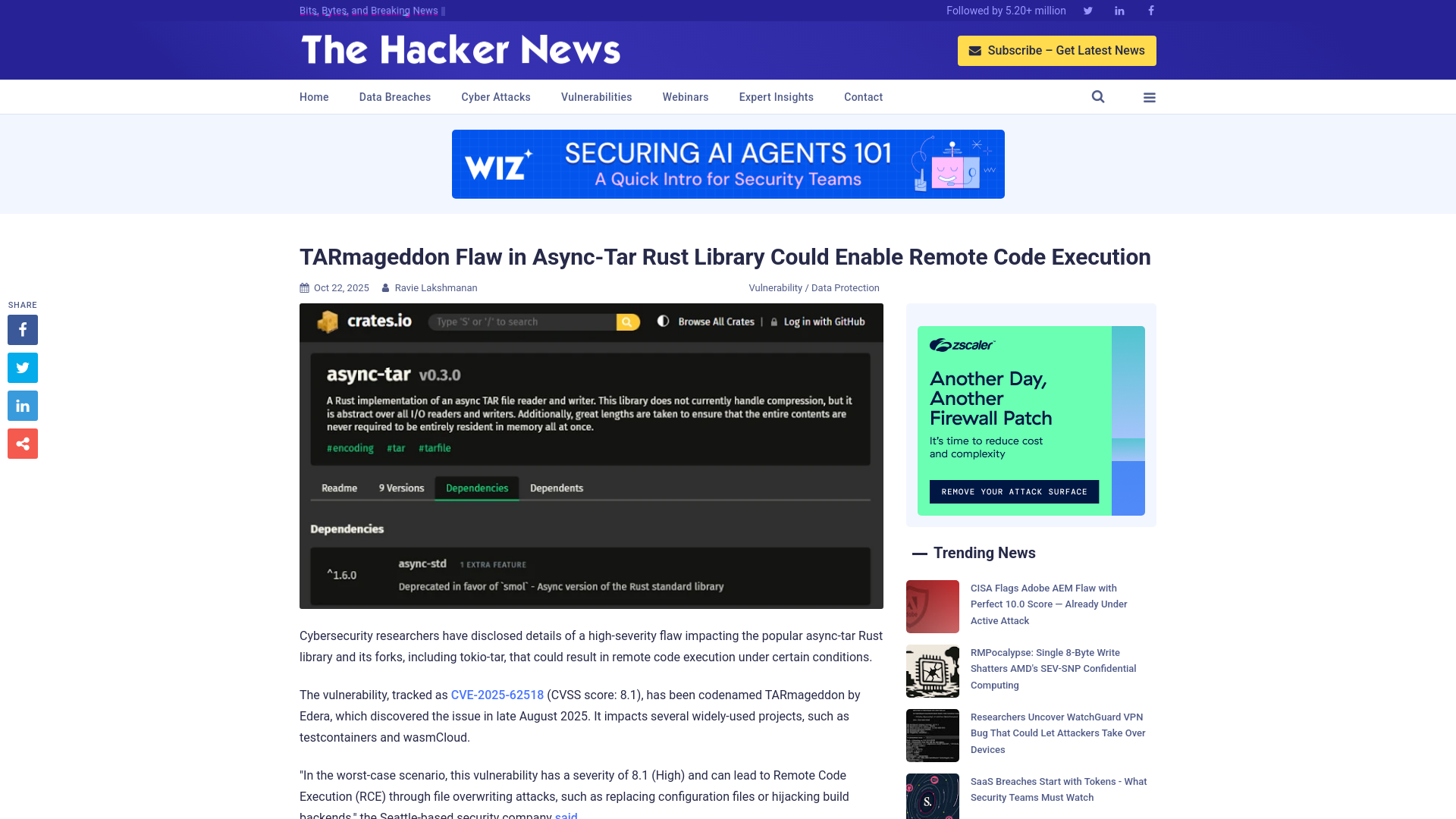 TARmageddon Flaw in Async-Tar Rust Library Could Enable Remote Code Execution