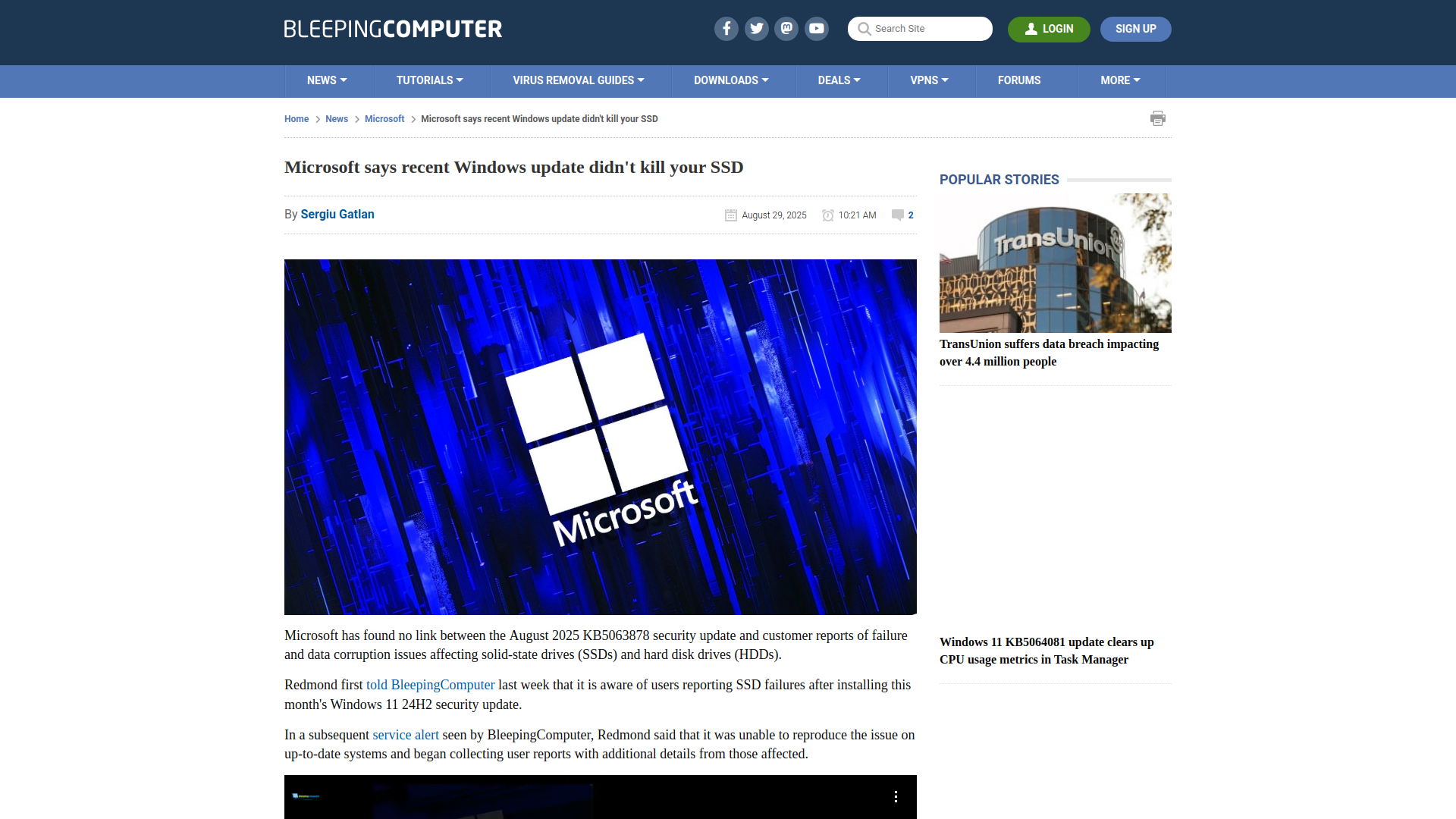 Microsoft says recent Windows update didn't kill your SSD
