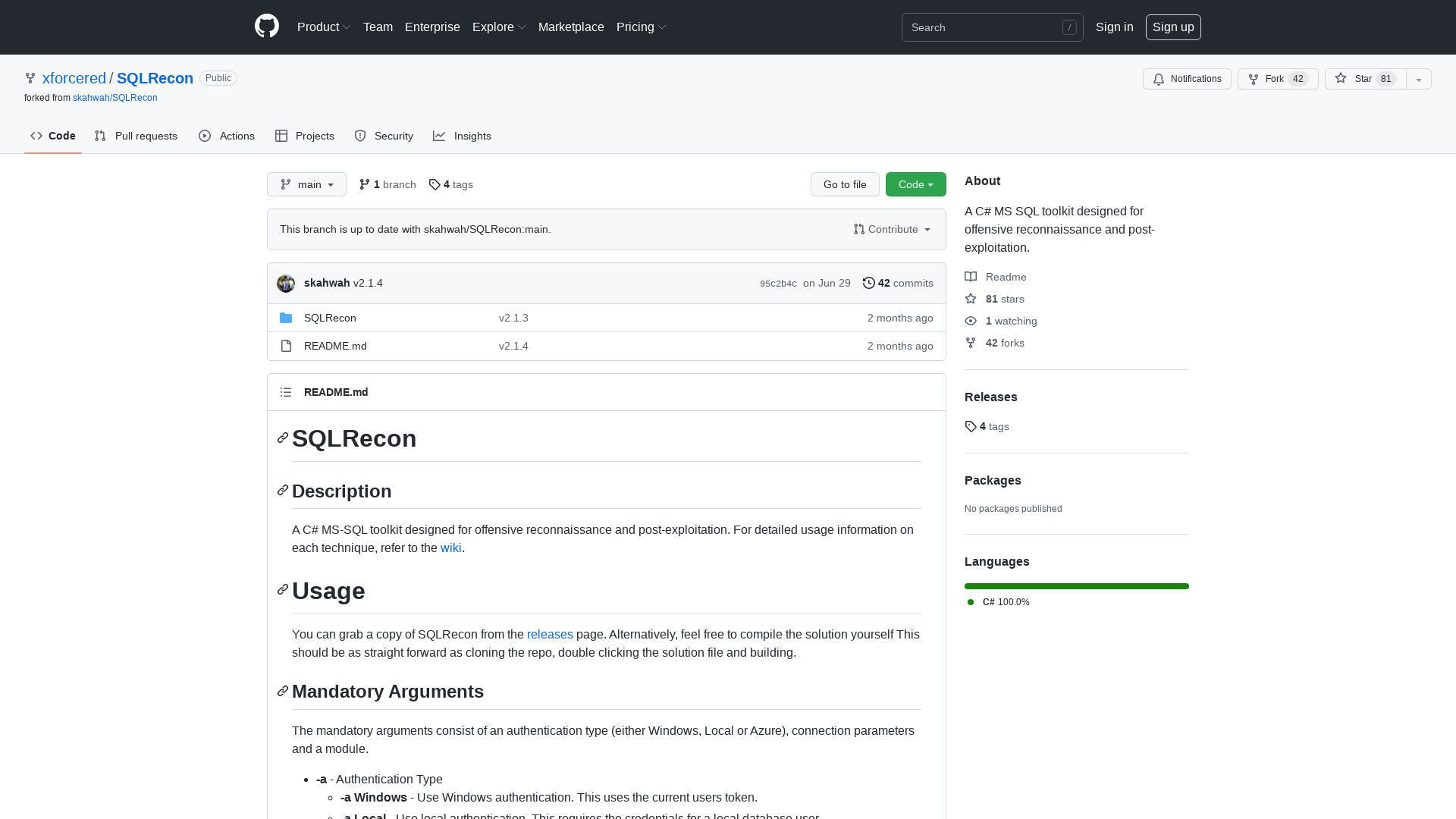 GitHub - xforcered/SQLRecon: A C# MS SQL toolkit designed for offensive reconnaissance and post-exploitation.