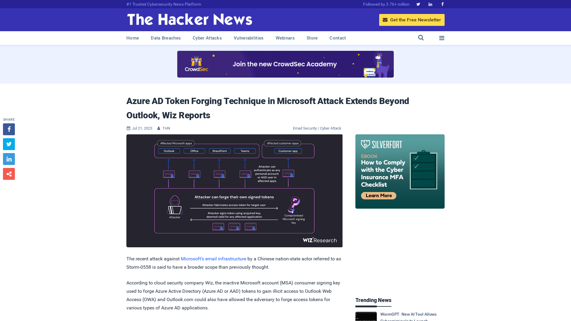 Azure AD Token Forging Technique in Microsoft Attack Extends Beyond Outlook, Wiz Reports