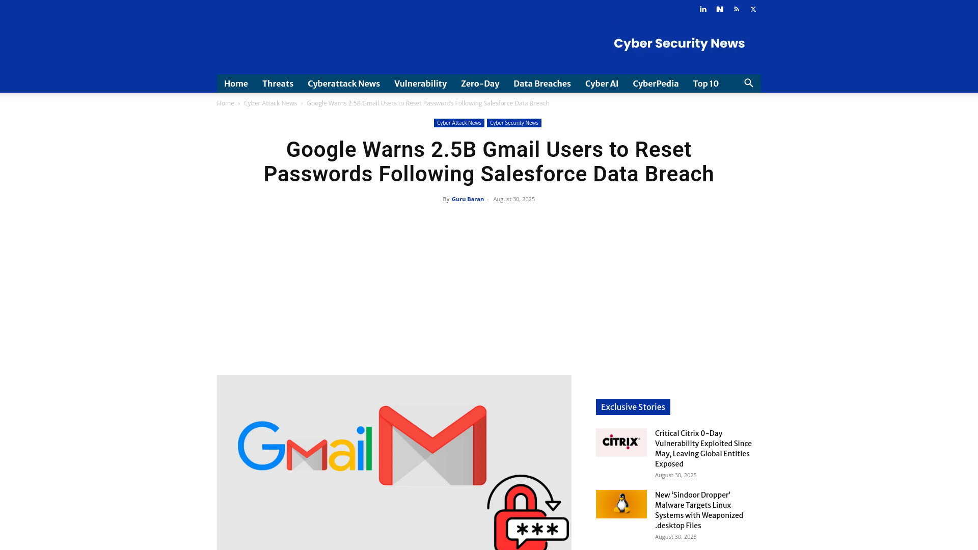 Google Warns 2.5B Gmail Users to Reset Passwords Following Salesforce Data Breach
