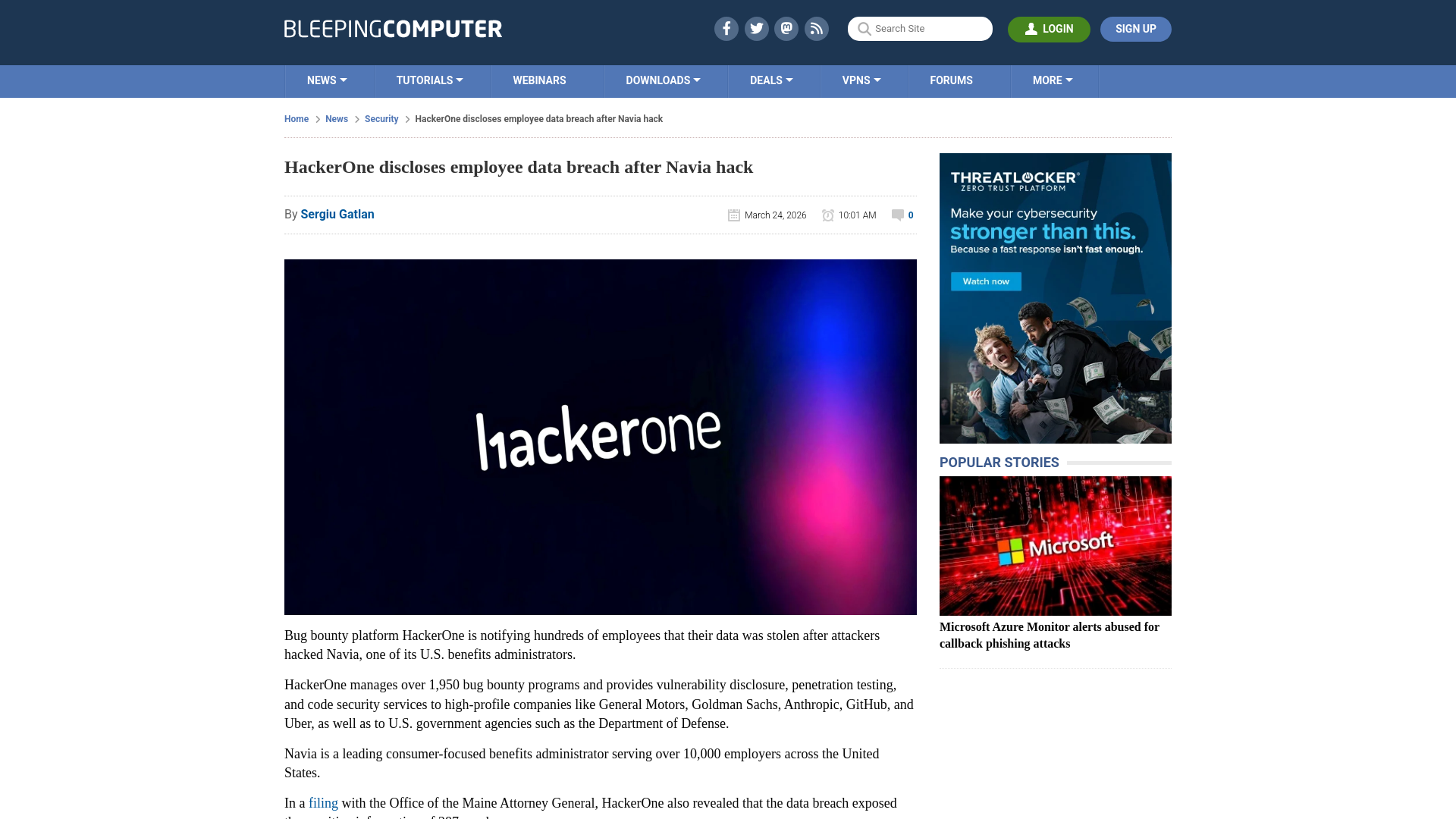 HackerOne discloses employee data breach after Navia hack