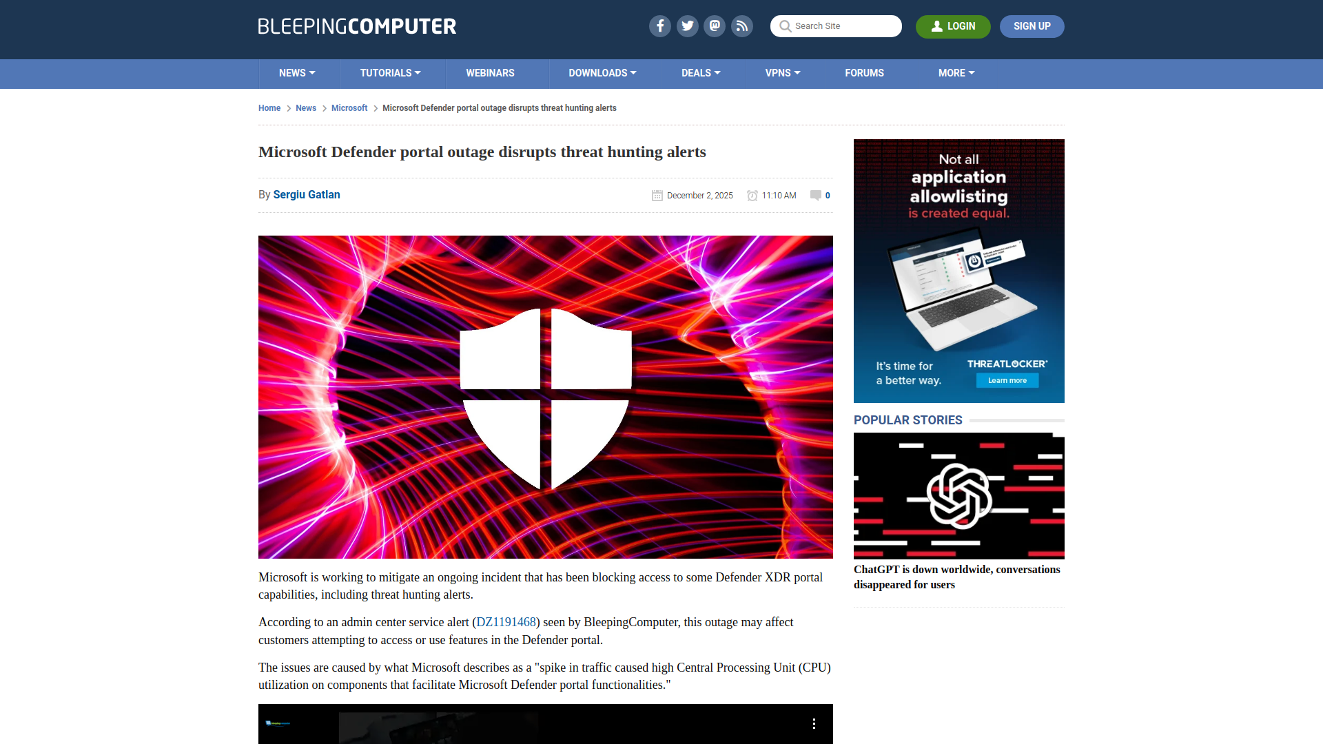 Microsoft Defender portal outage disrupts threat hunting alerts