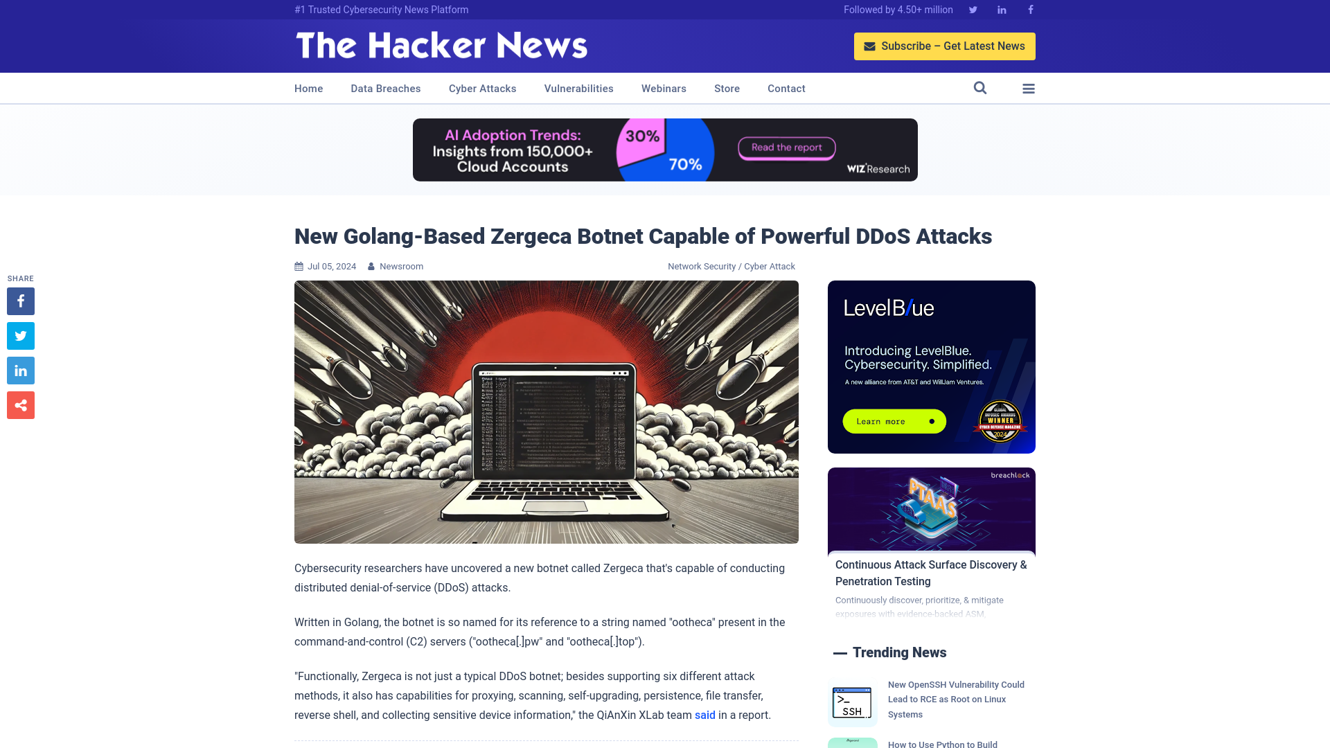 New Golang-Based Zergeca Botnet Capable of Powerful DDoS Attacks