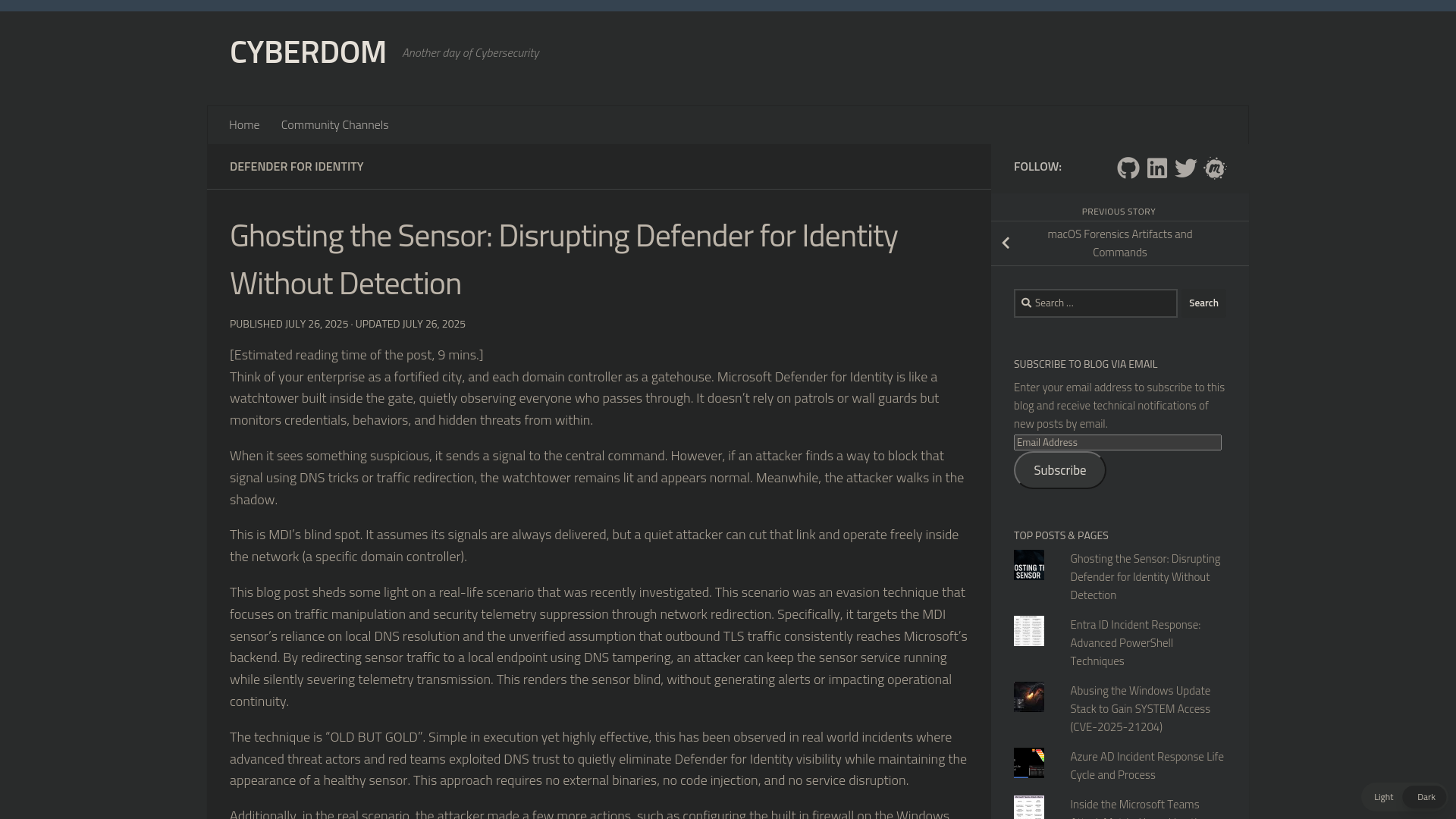 Ghosting the Sensor: Disrupting Defender for Identity Without Detection