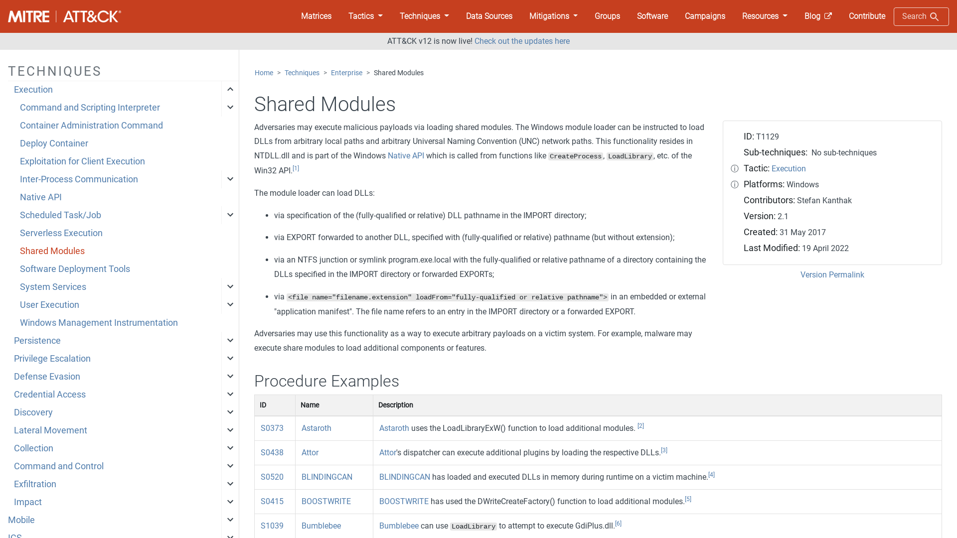 Shared Modules, Technique T1129 - Enterprise | MITRE ATT&CK®