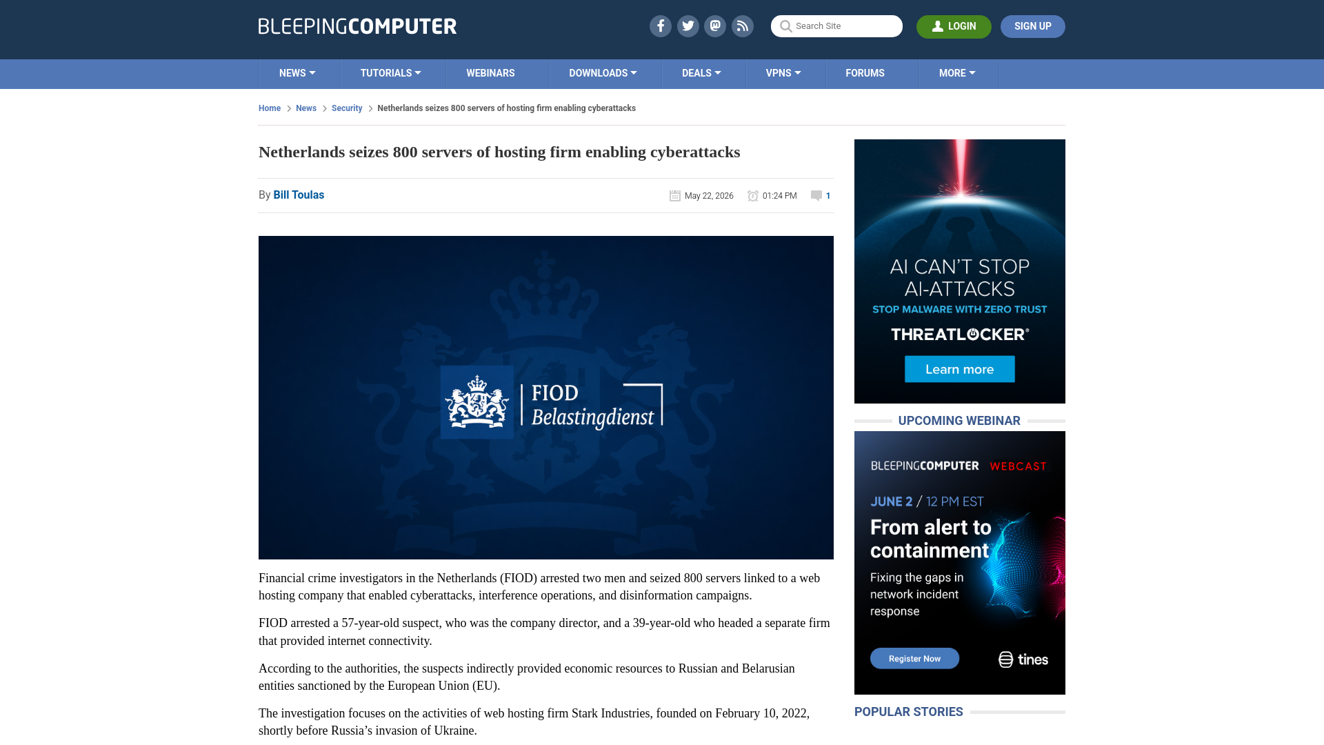 Netherlands seizes 800 servers of hosting firm enabling cyberattacks