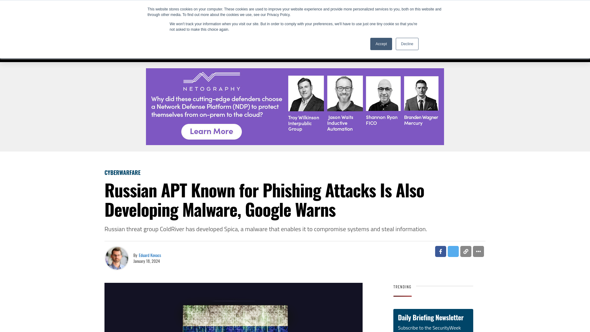 Russian APT Known for Phishing Attacks Is Also Developing Malware, Google Warns - SecurityWeek