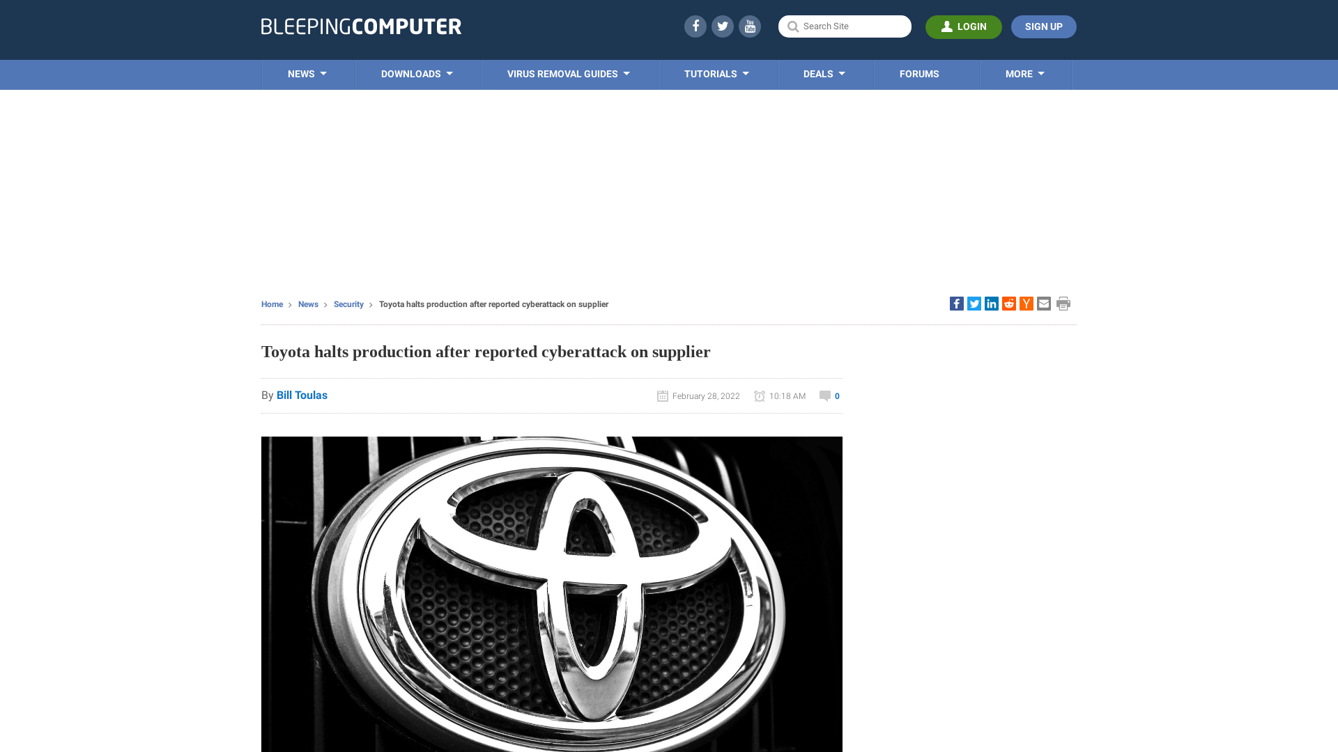 Toyota halts production after reported cyberattack on supplier