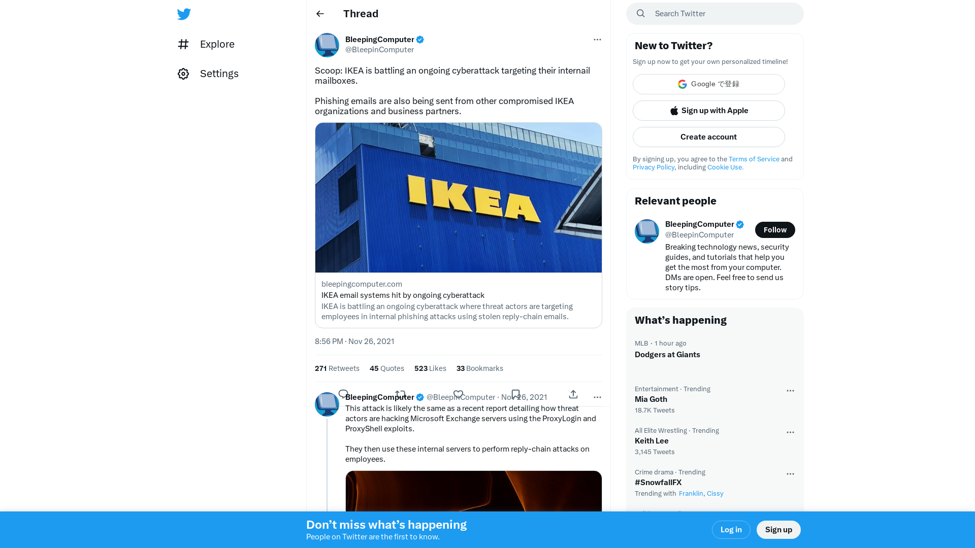 BleepingComputer on Twitter: "Scoop: IKEA is battling an ongoing cyberattack targeting their internail mailboxes. Phishing emails are also being sent from other compromised IKEA organizations and business partners. https://t.co/Lds8IgxNPe" / Twitter