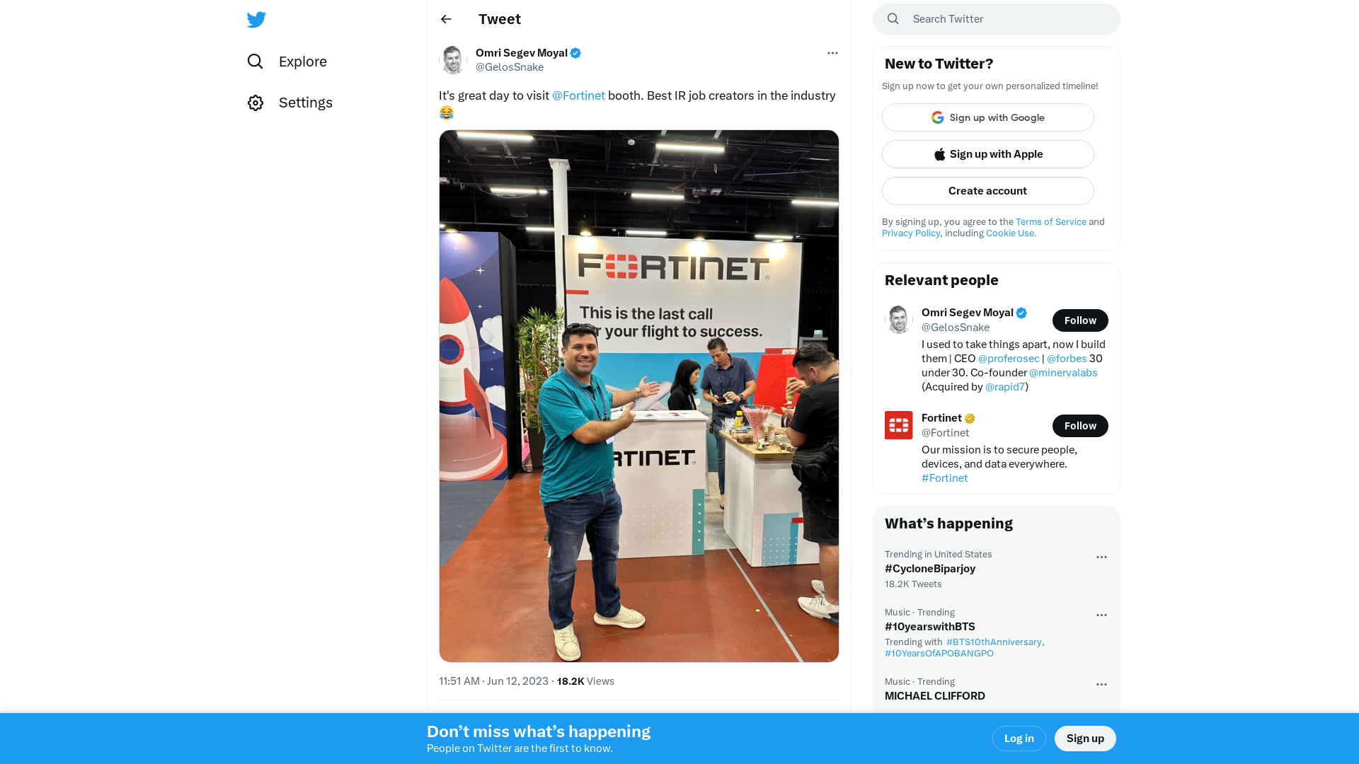 Omri Segev Moyal on Twitter: "It's great day to visit @Fortinet booth. Best IR job creators in the industry 😂 https://t.co/PBm6iWRKUK" / Twitter