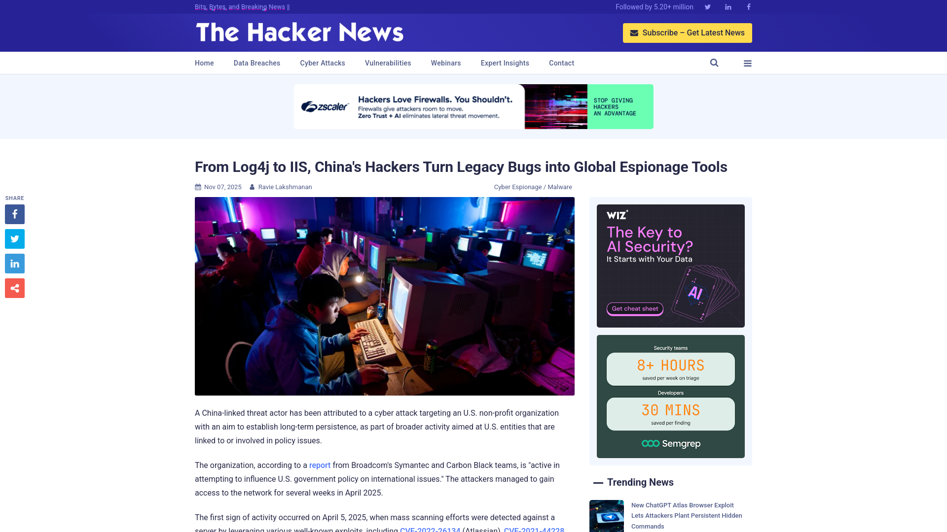 From Log4j to IIS, China's Hackers Turn Legacy Bugs into Global Espionage Tools