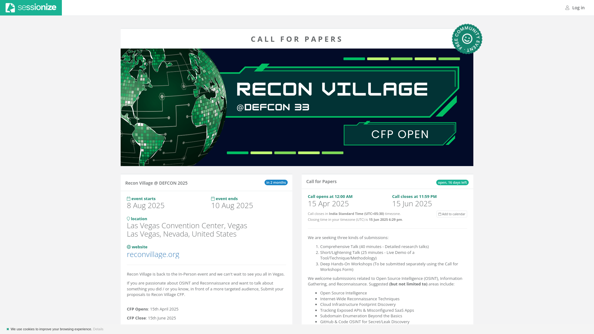 Recon Village @ DEFCON 2025: Call for Papers @ Sessionize.com