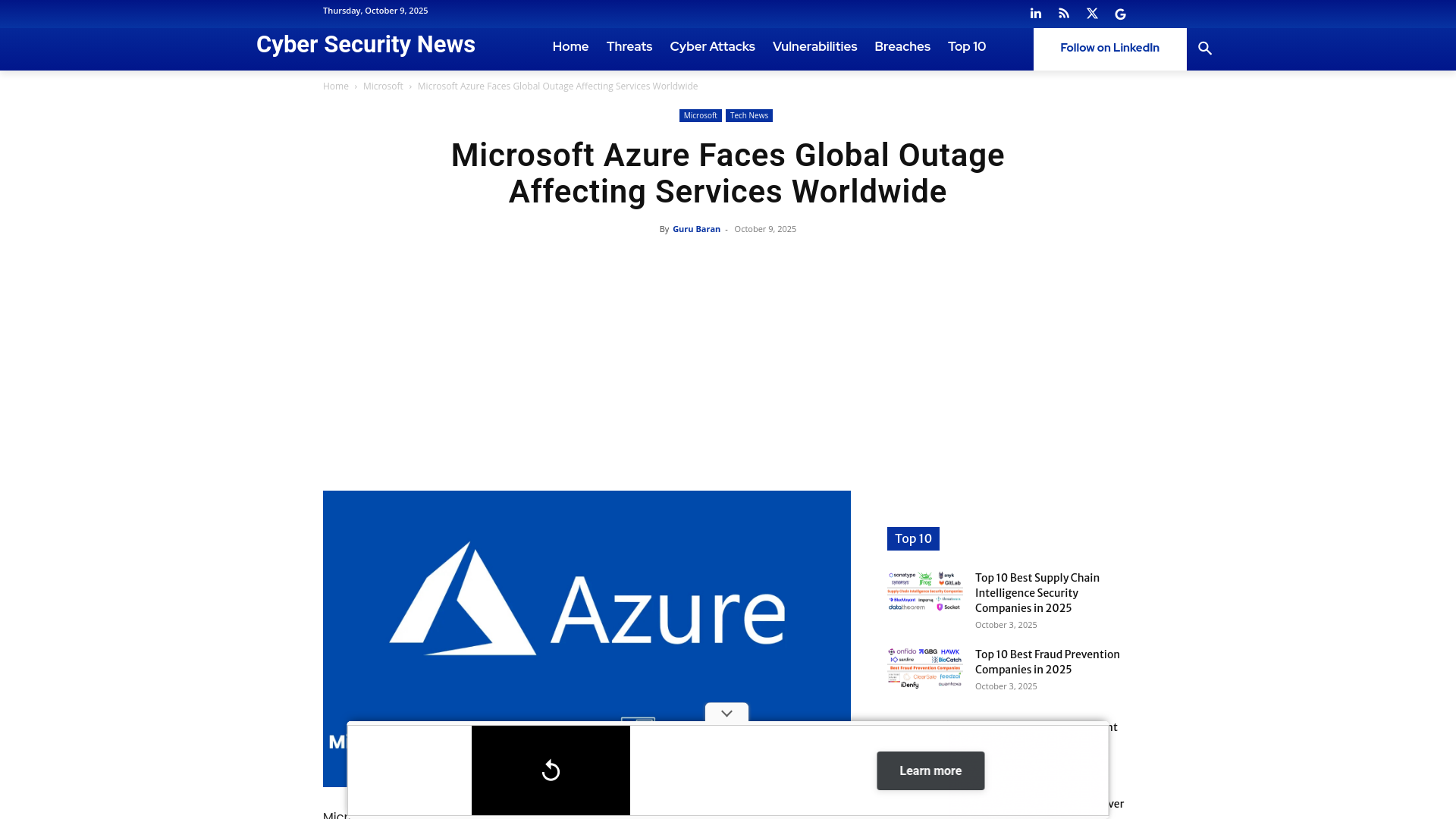 Microsoft Azure Faces Global Outage Affecting Services Worldwide