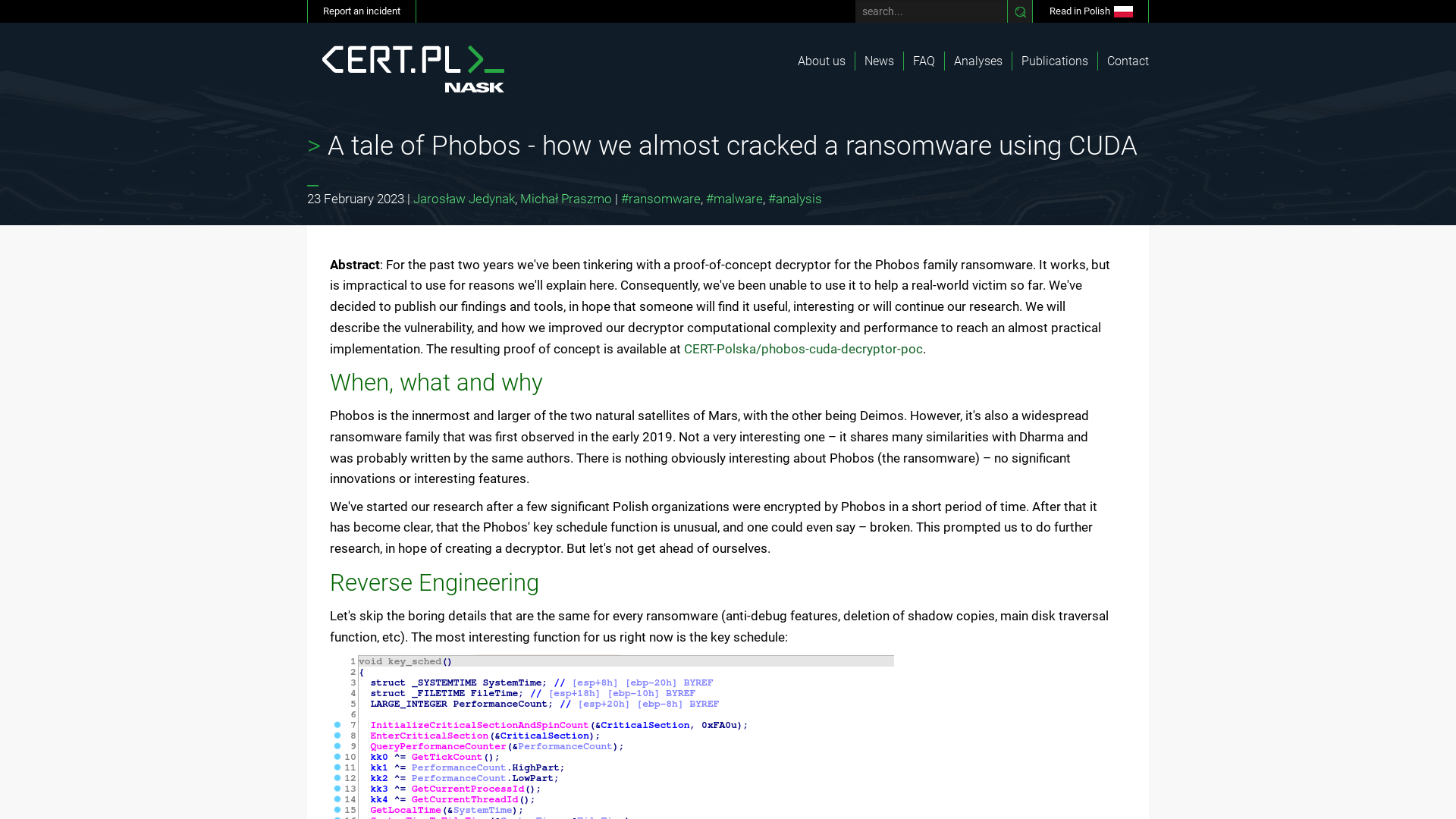 A tale of Phobos - how we almost cracked a ransomware using CUDA | CERT Polska