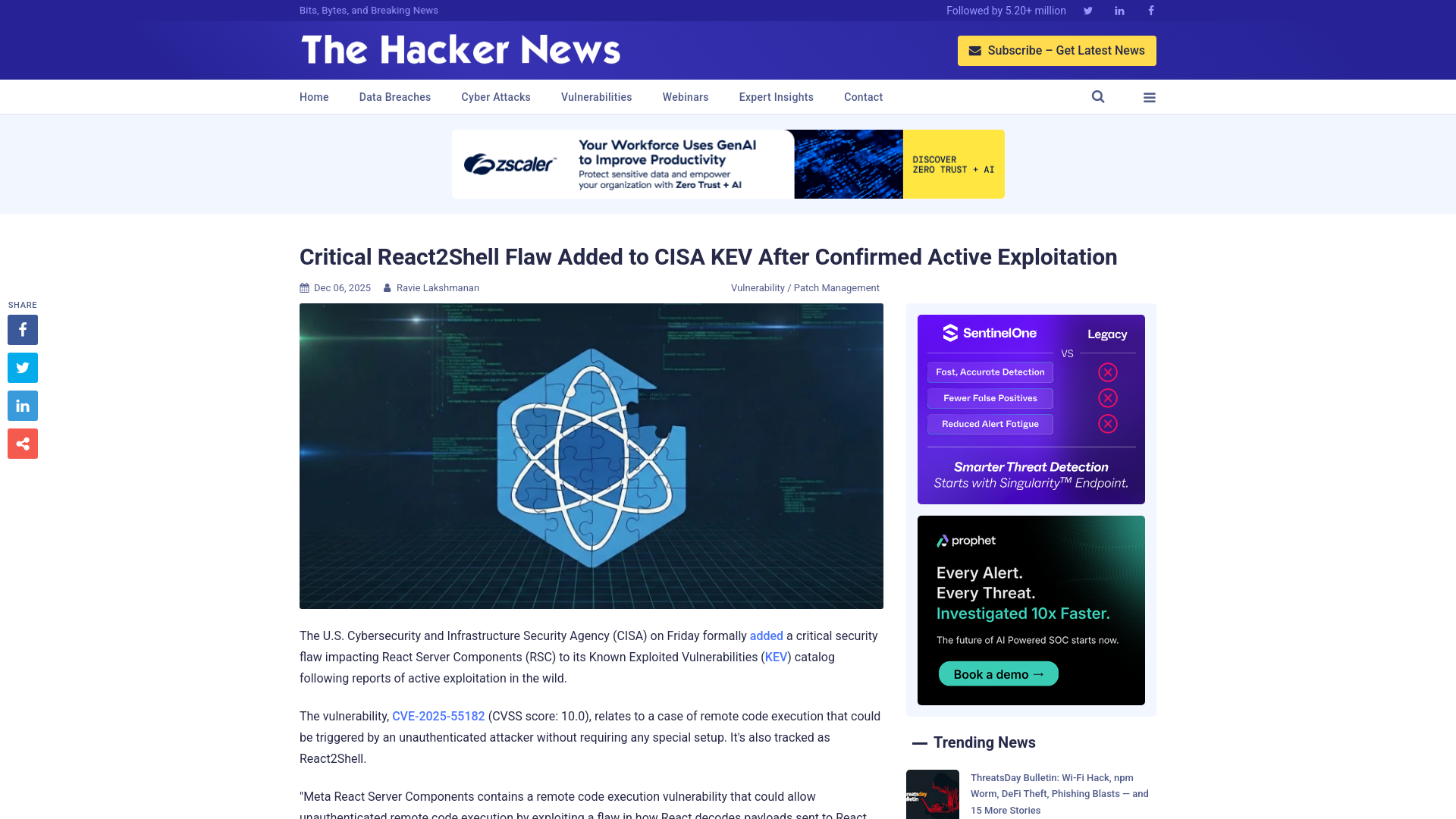 Critical React2Shell Flaw Added to CISA KEV After Confirmed Active Exploitation