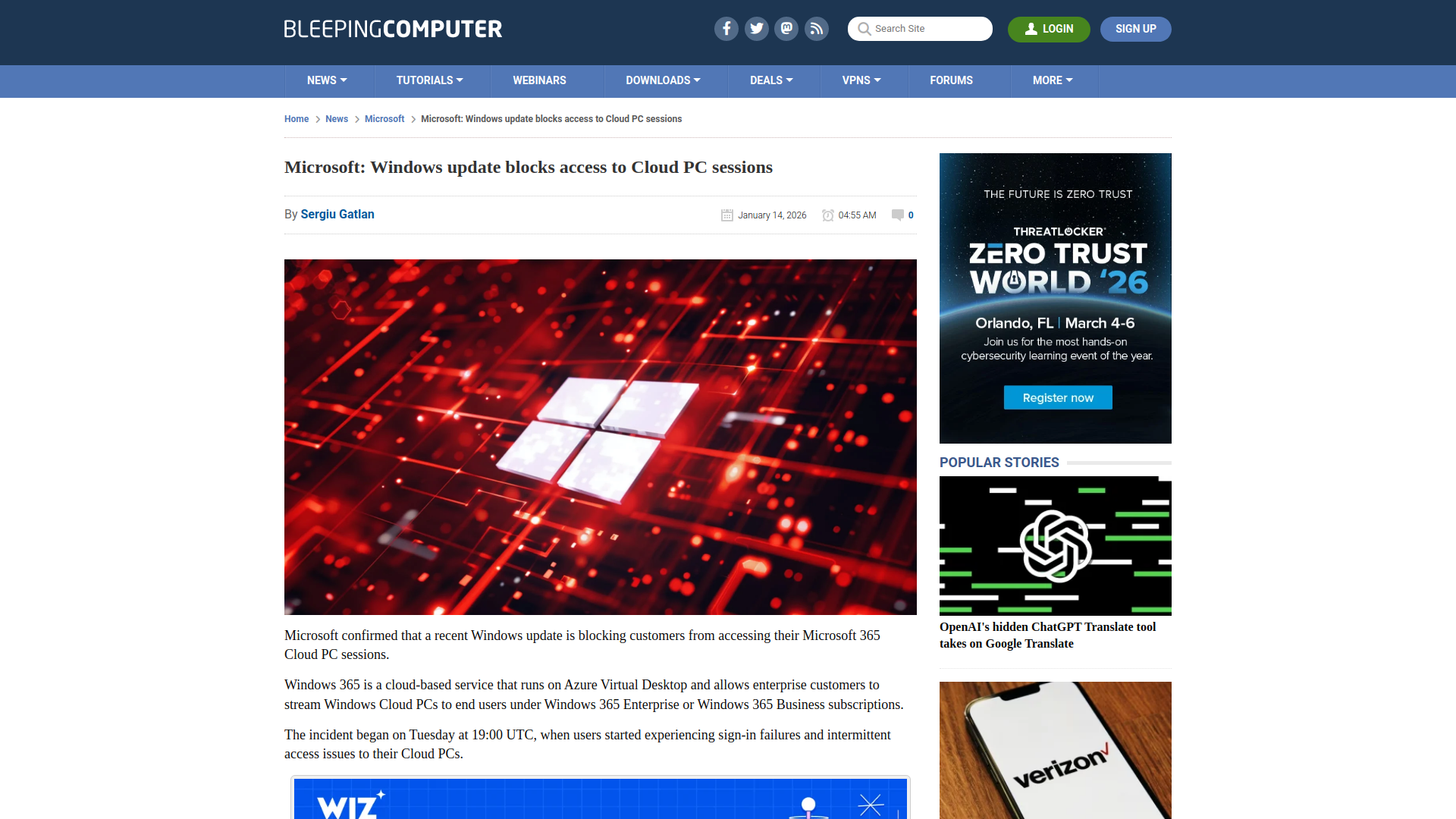 Microsoft: Windows update blocks access to Cloud PC sessions