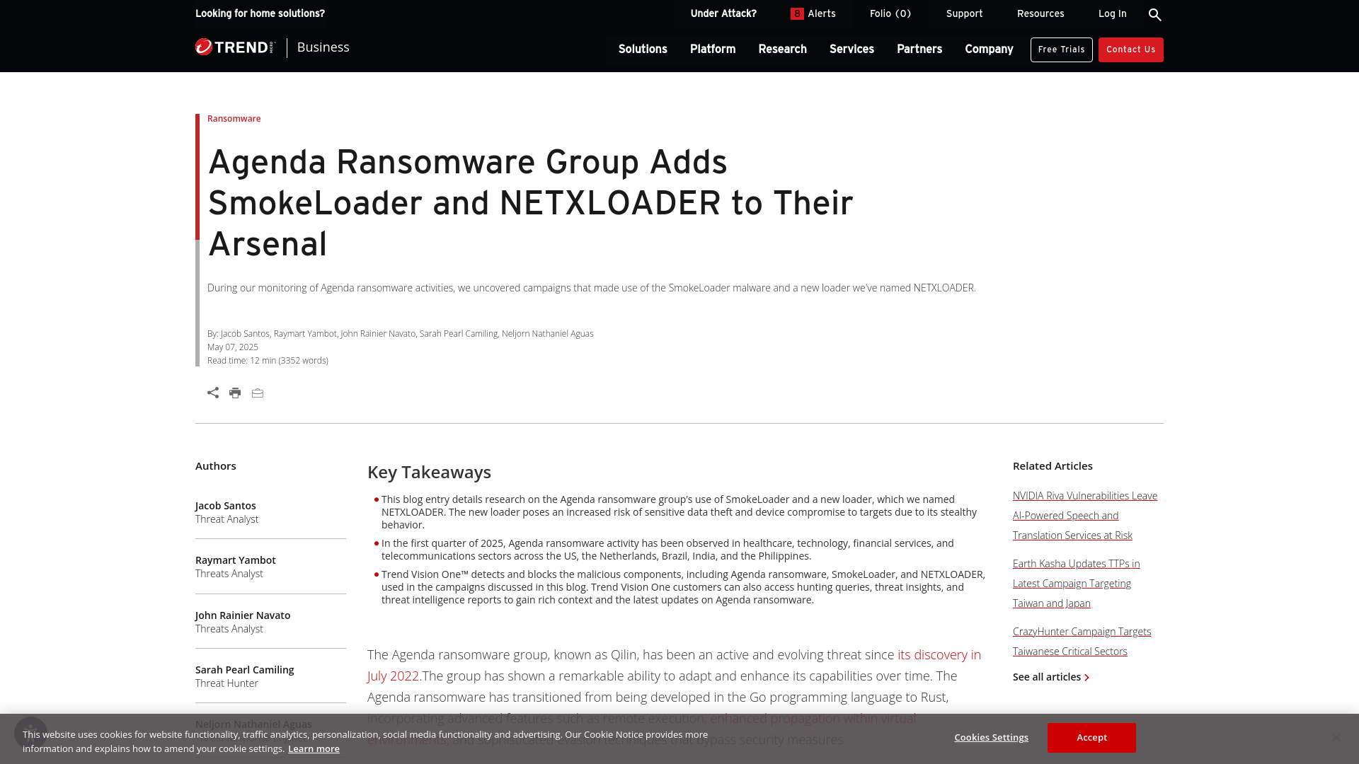 Agenda Ransomware Group Adds SmokeLoader and NETXLOADER to Their Arsenal | Trend Micro (US)