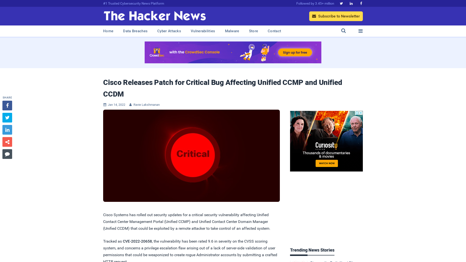 Cisco Releases Patch for Critical Bug Affecting Unified CCMP and Unified CCDM