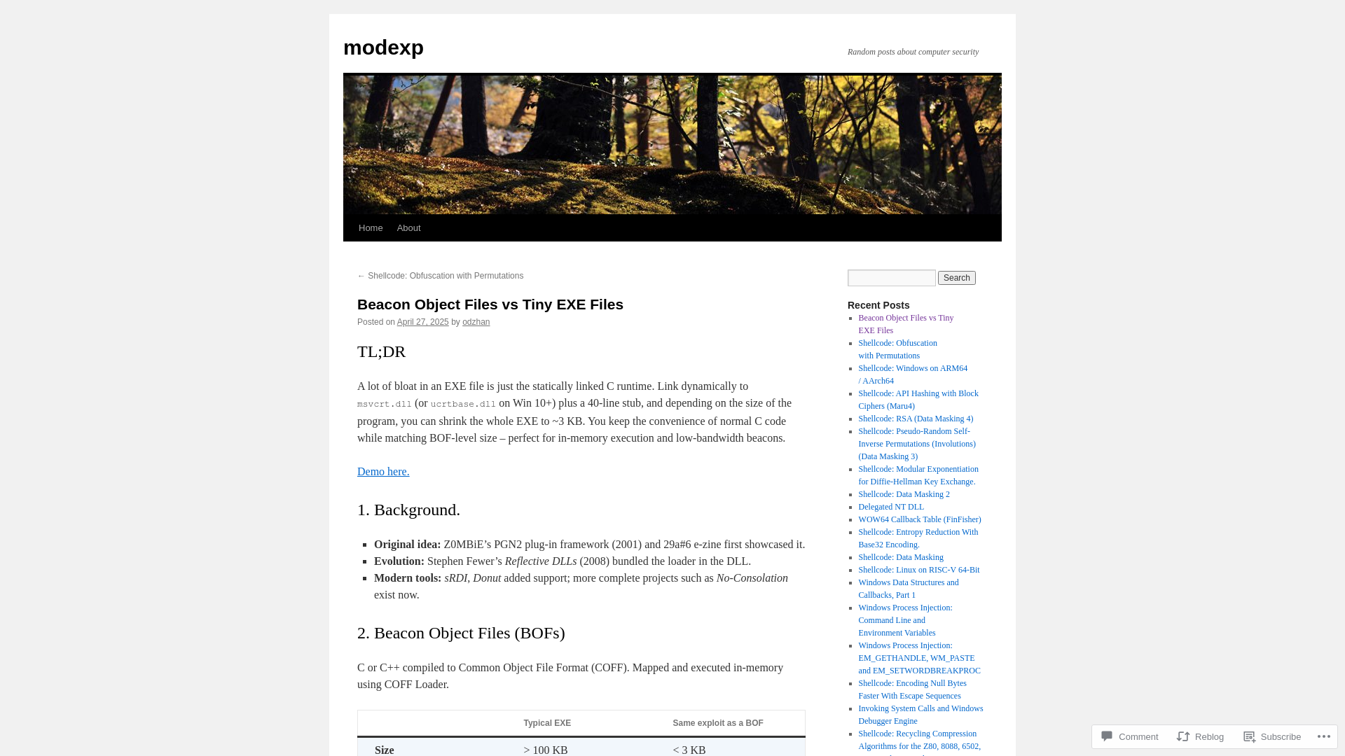Beacon Object Files vs Tiny EXE Files | modexp