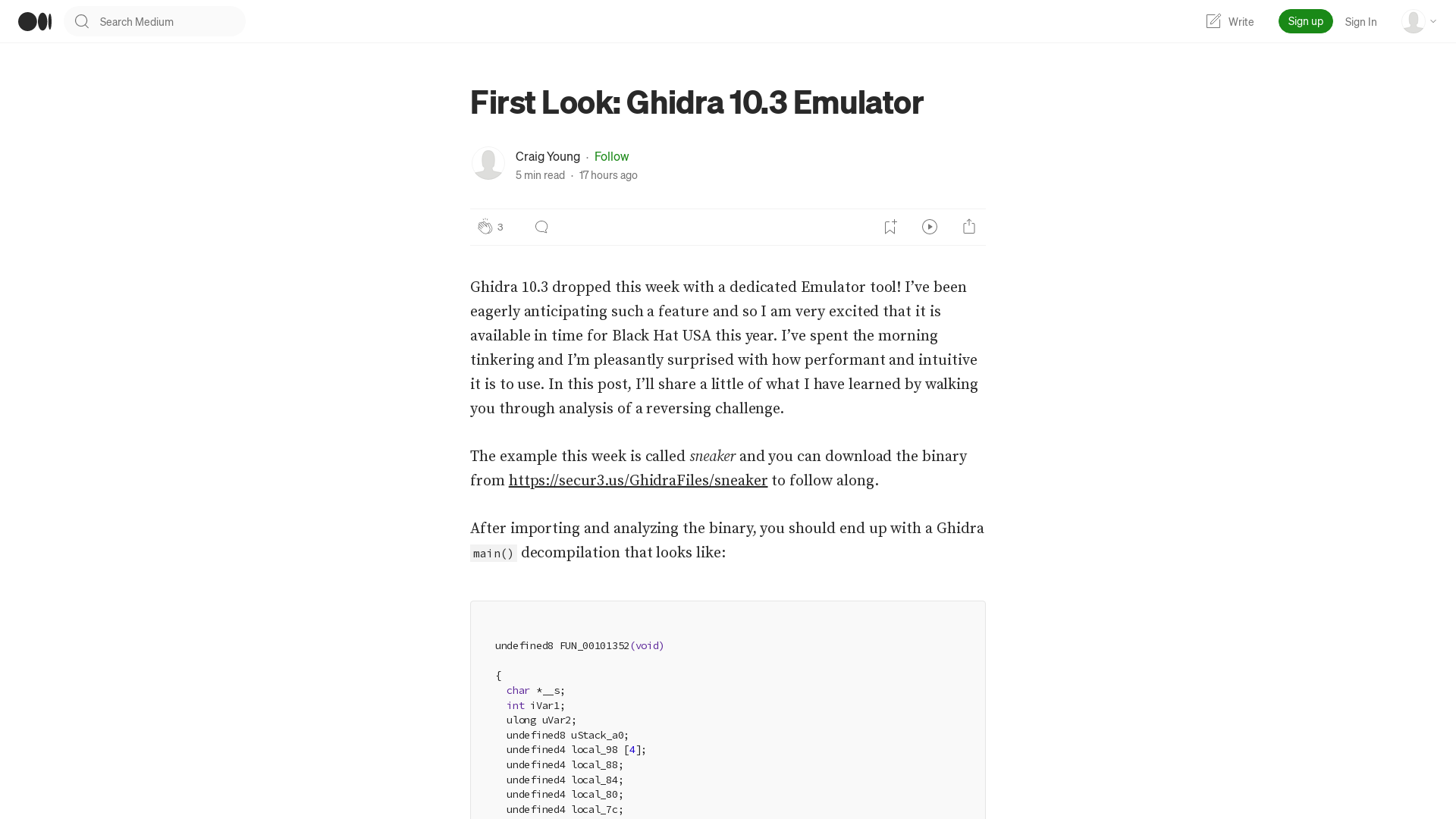 First Look: Ghidra 10.3 Emulator. Ghidra 10.3 dropped this week with a… | by Craig Young | May, 2023 | Medium