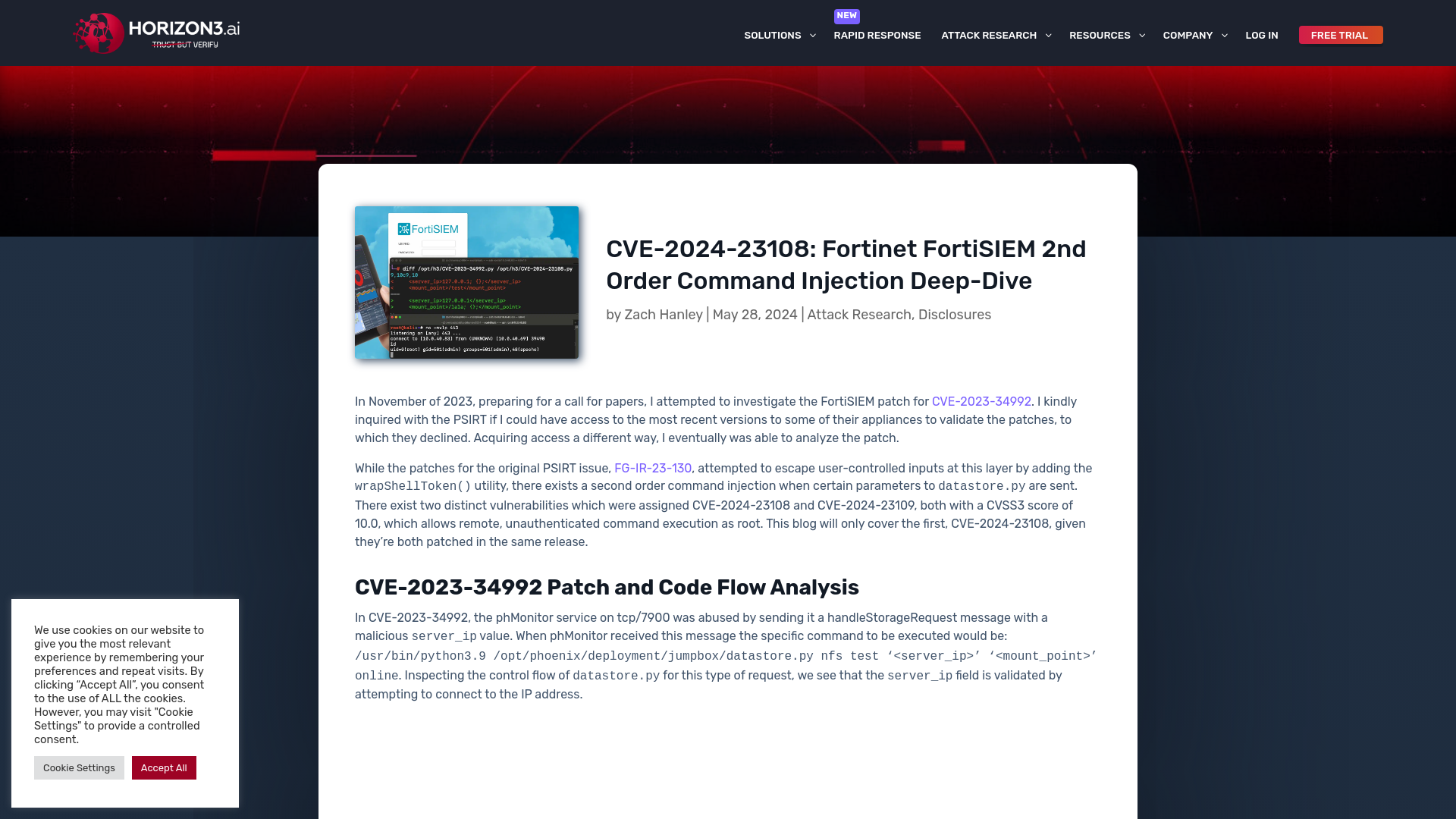 CVE-2024-23108: Fortinet FortiSIEM 2nd Order Command Injection Deep-Dive – Horizon3.ai