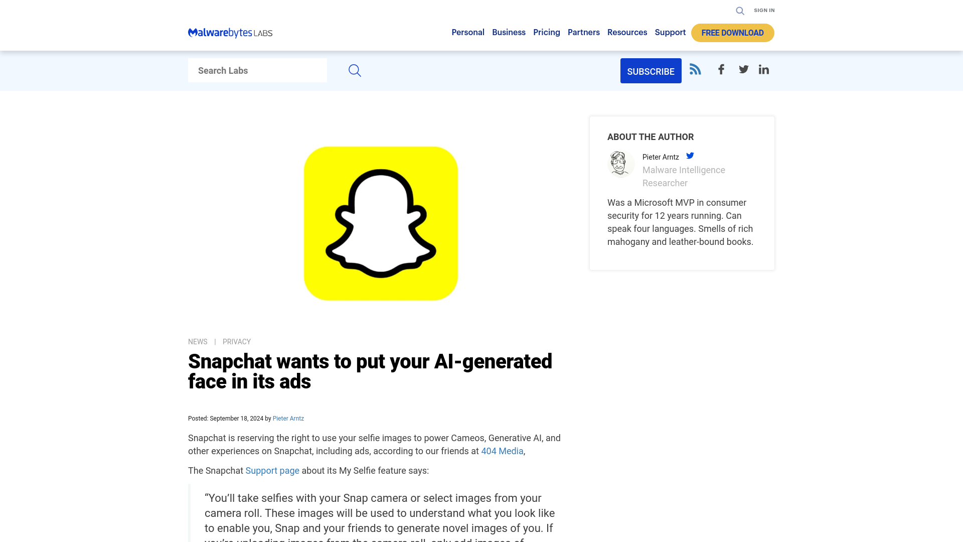 Snapchat wants to put your AI-generated face in its ads | Malwarebytes