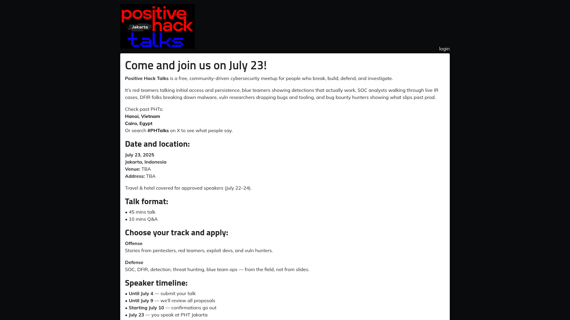 Positive Hack Talks Jakarta :: pretalx