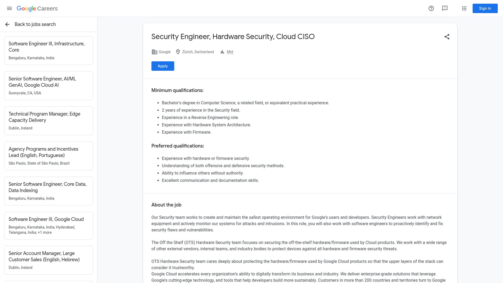 Security Engineer, Hardware Security, Cloud CISO — Google Careers
