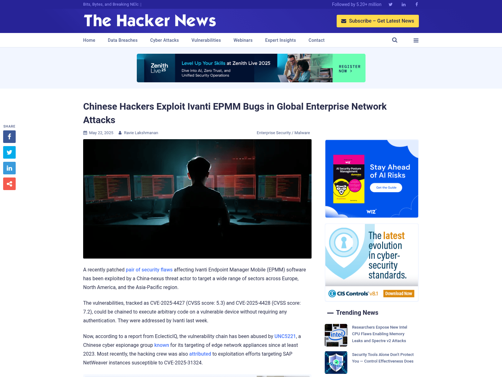 Chinese Hackers Exploit Ivanti EPMM Bugs in Global Enterprise Network Attacks