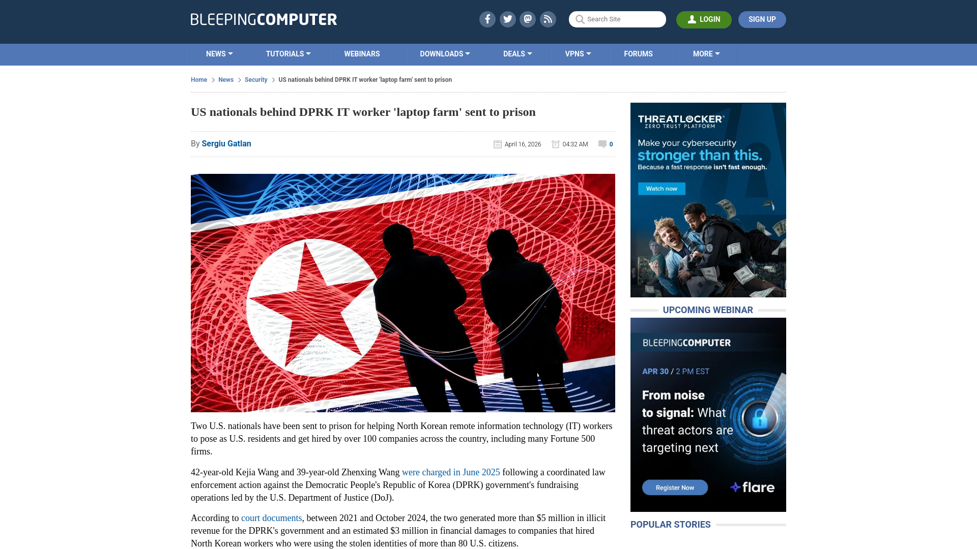 US nationals behind DPRK IT worker 'laptop farm' sent to prison