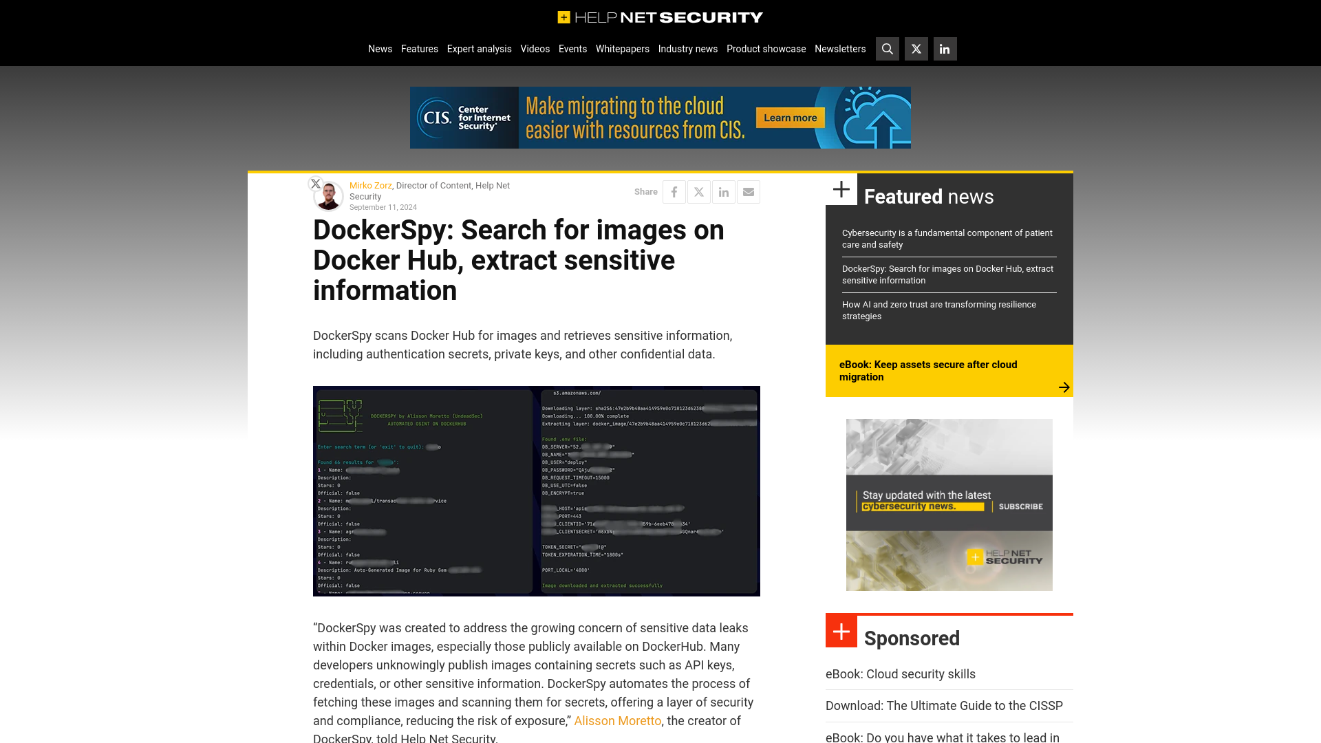 DockerSpy: Search for images on Docker Hub, extract sensitive information - Help Net Security