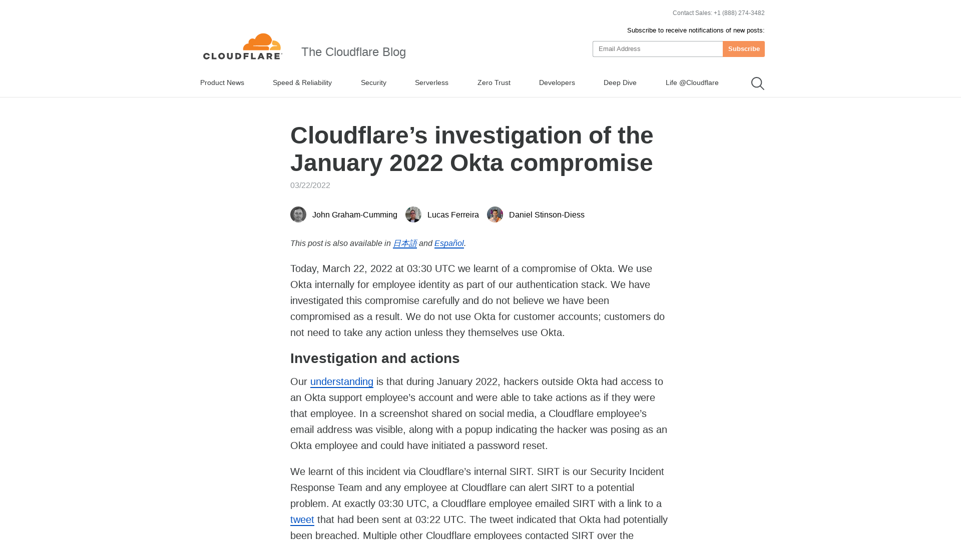Cloudflare’s investigation of the January 2022 Okta compromise