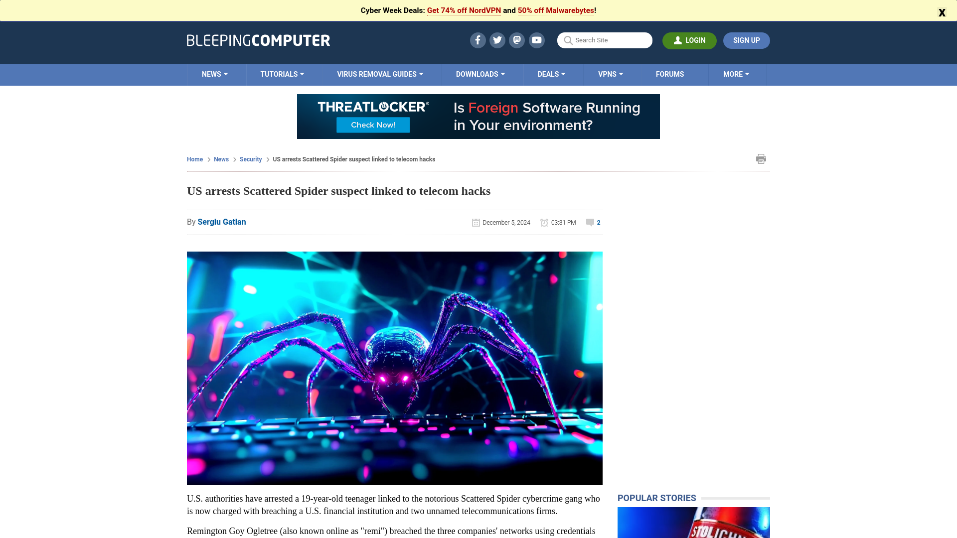 US arrests Scattered Spider suspect linked to telecom hacks