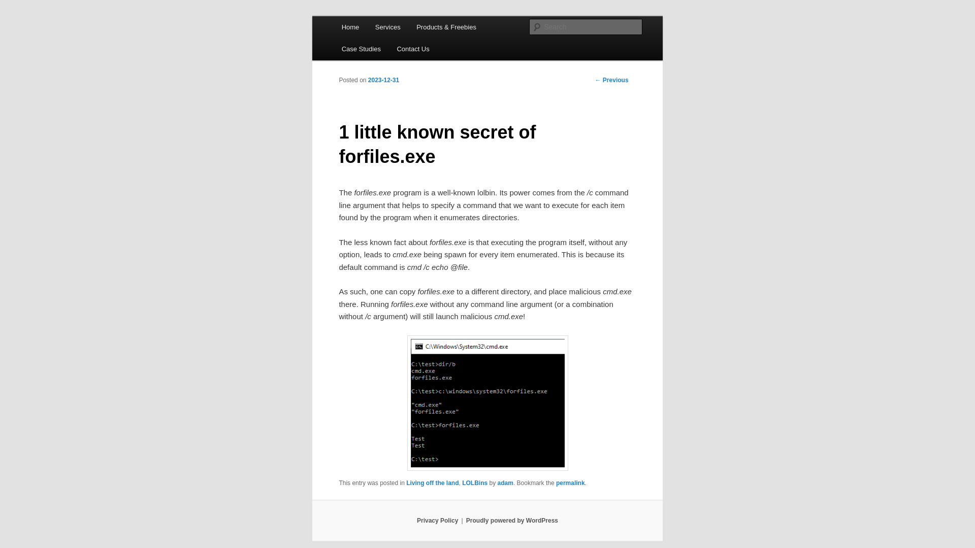 1 little known secret of forfiles.exe | Hexacorn